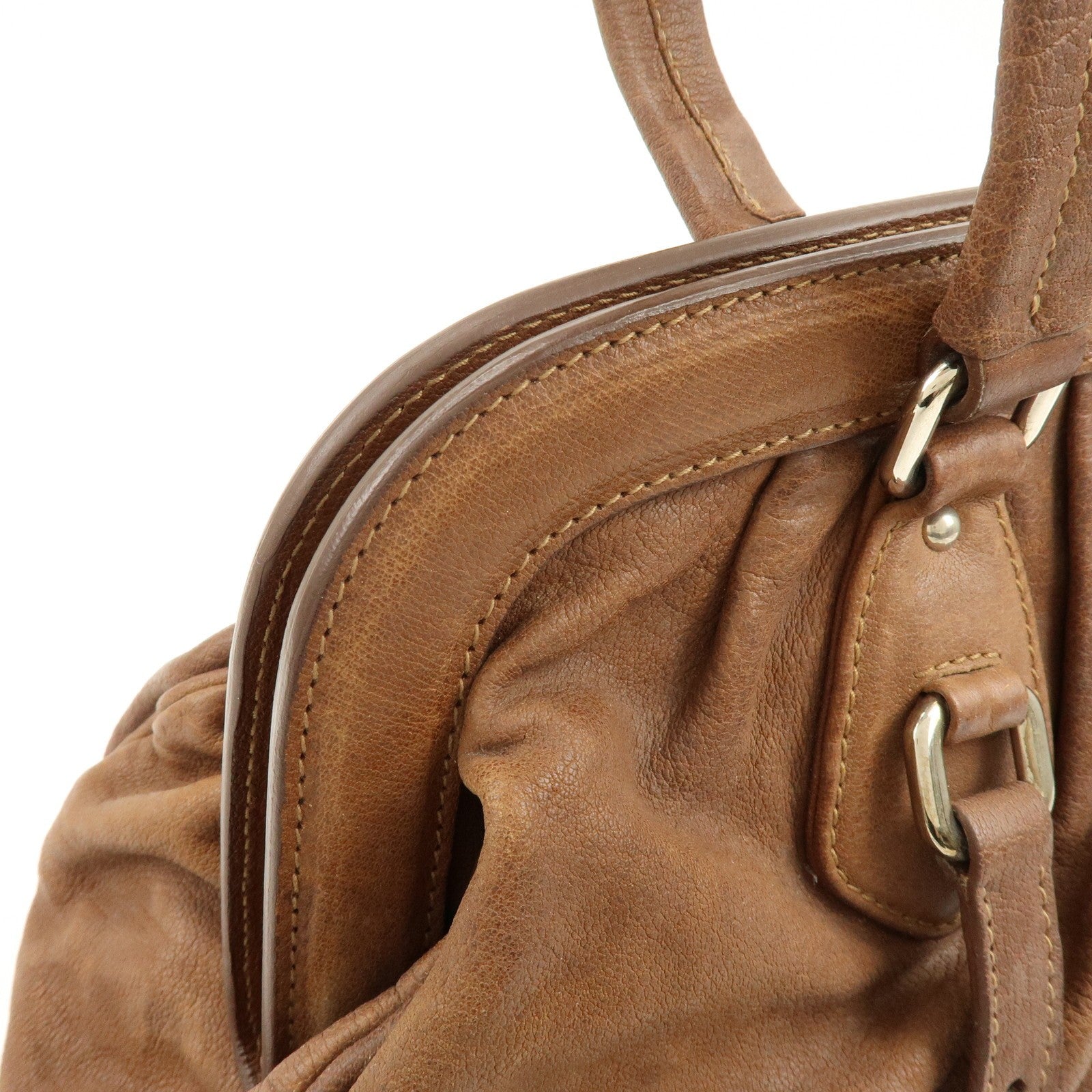 Prada Boston Hand Bag - Brown, Leather