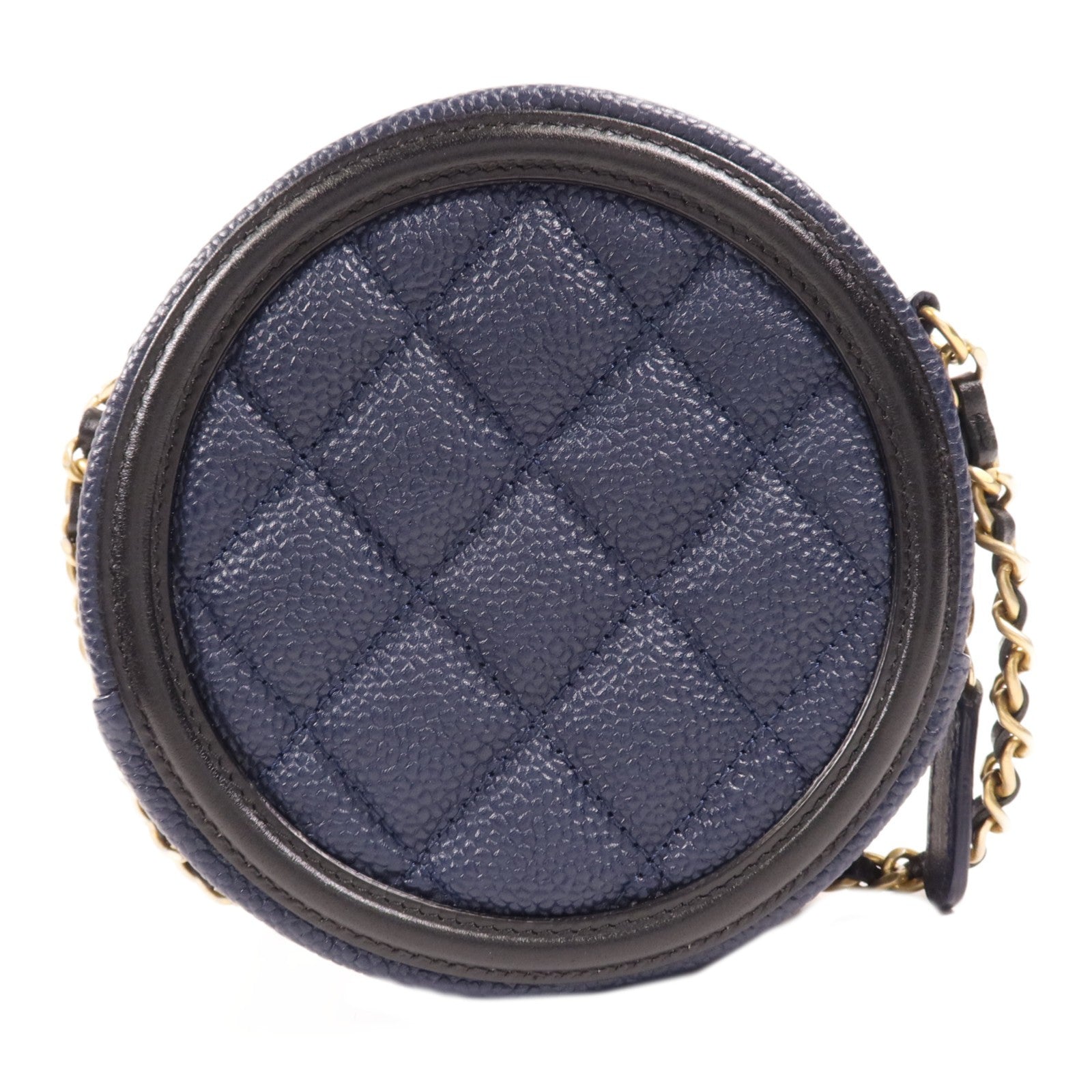 Chanel CC GHW Filigree Round Chain Shoulder Bag - Navy/Black, Calfskin Leather