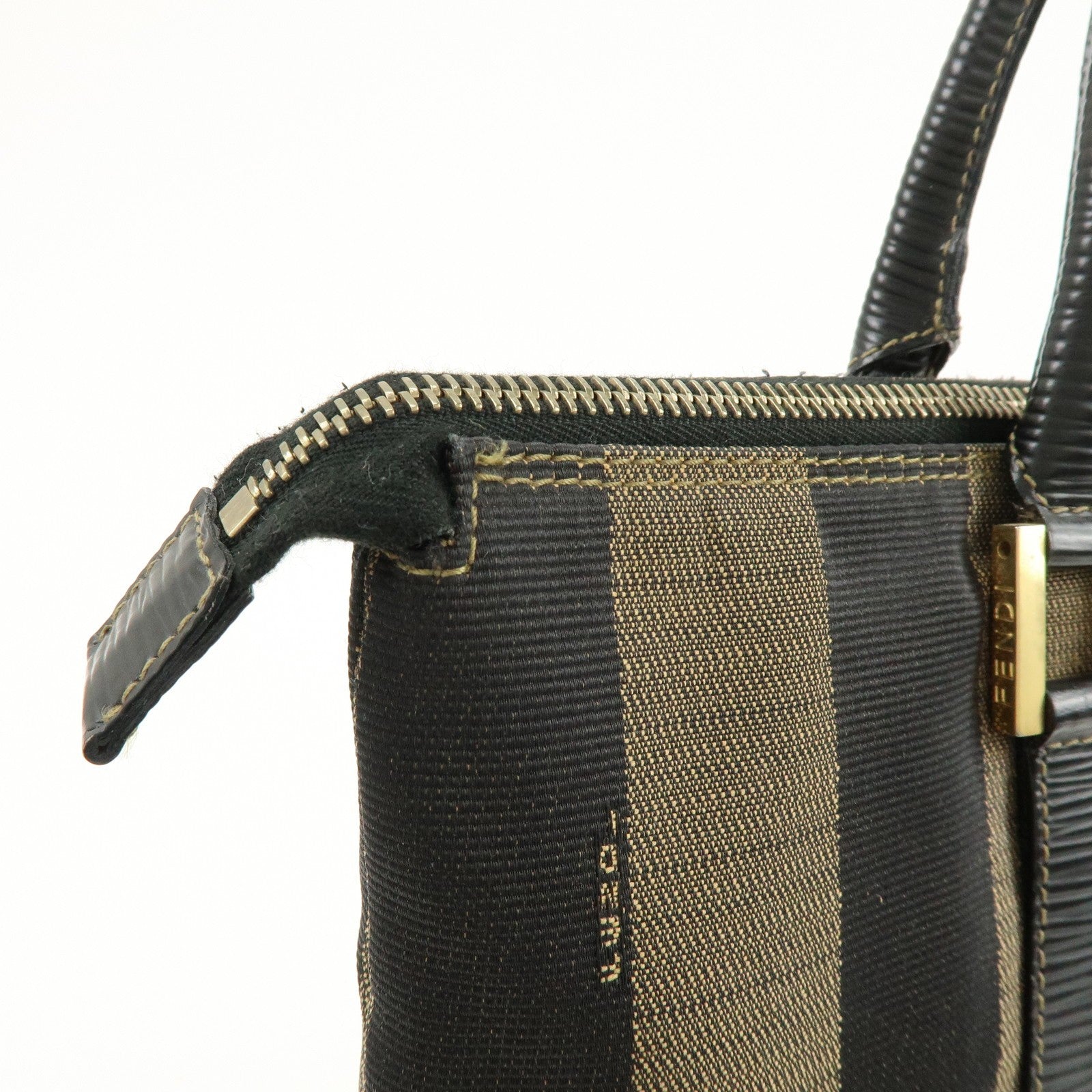 Fendi Pequin Canvas Leather Hand Bag - Brown, Canvas