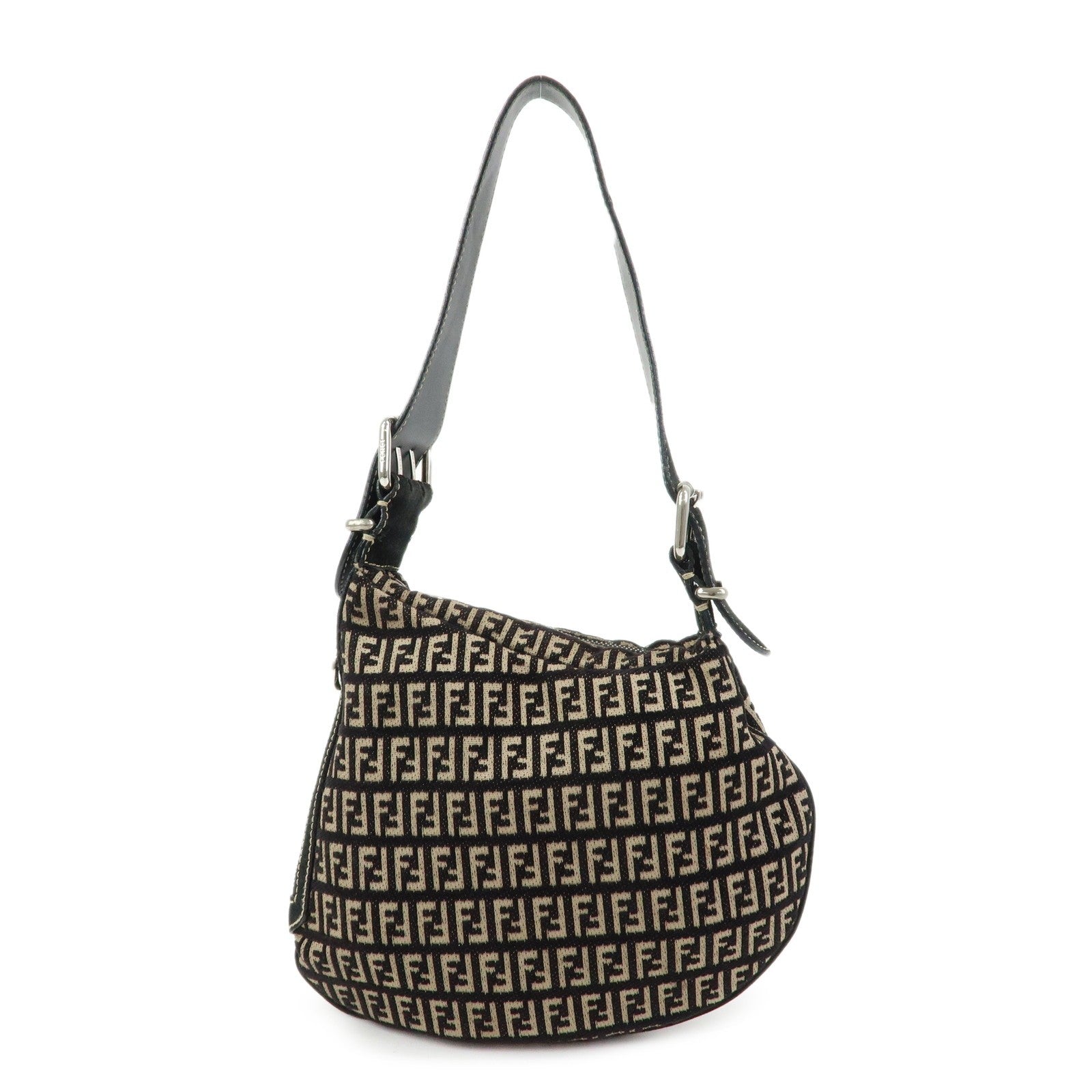 Fendi Shoulder Bag - Black and Beige, Jacquard Canvas and Suede