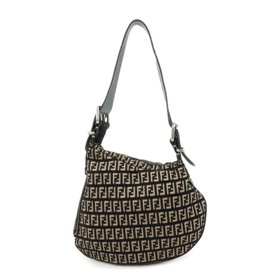 Fendi Shoulder Bag - Black and Beige, Jacquard Canvas and Suede