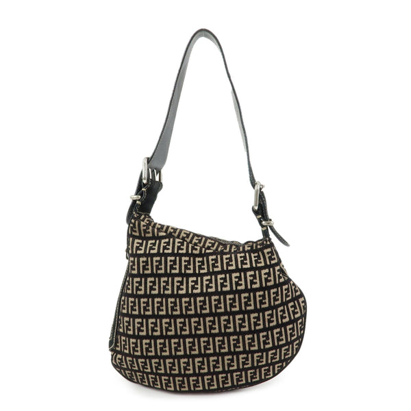 Fendi Shoulder Bag - Black and Beige, Jacquard Canvas and Suede