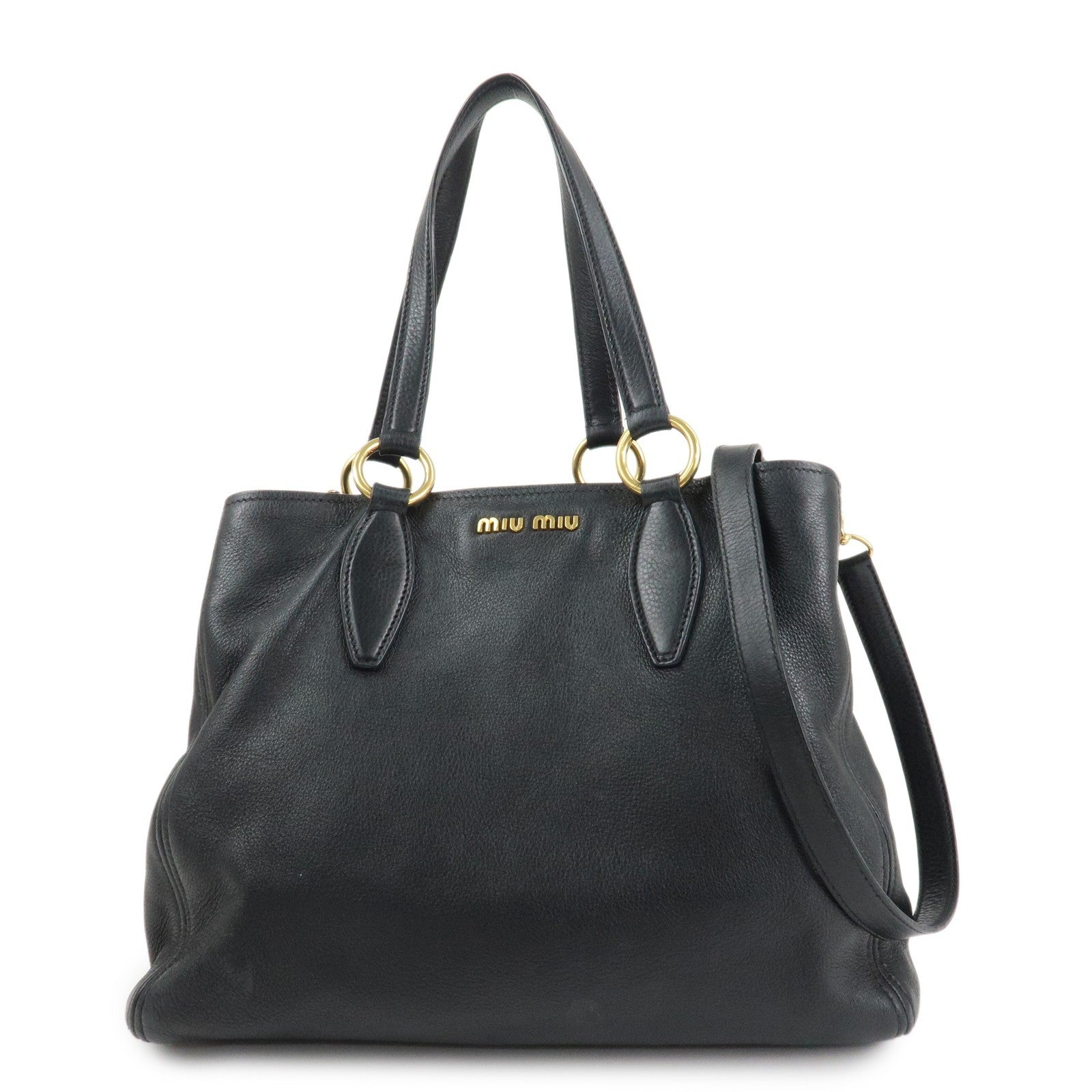 Miu Miu Logo 2Way Bag - Black, Leather 
