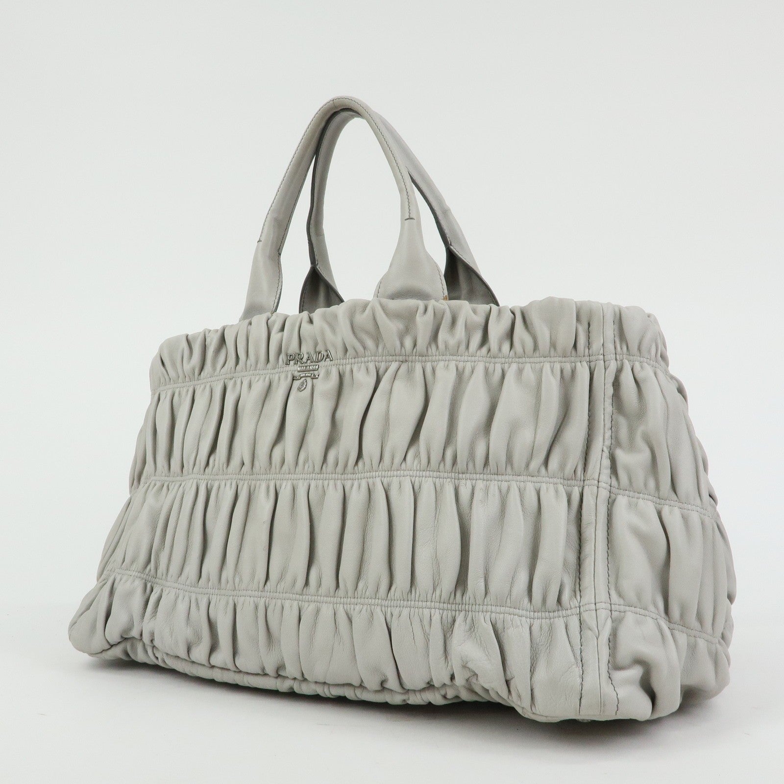 Prada Tote Hand Bag - Gray, Nappa Gaufre Leather
