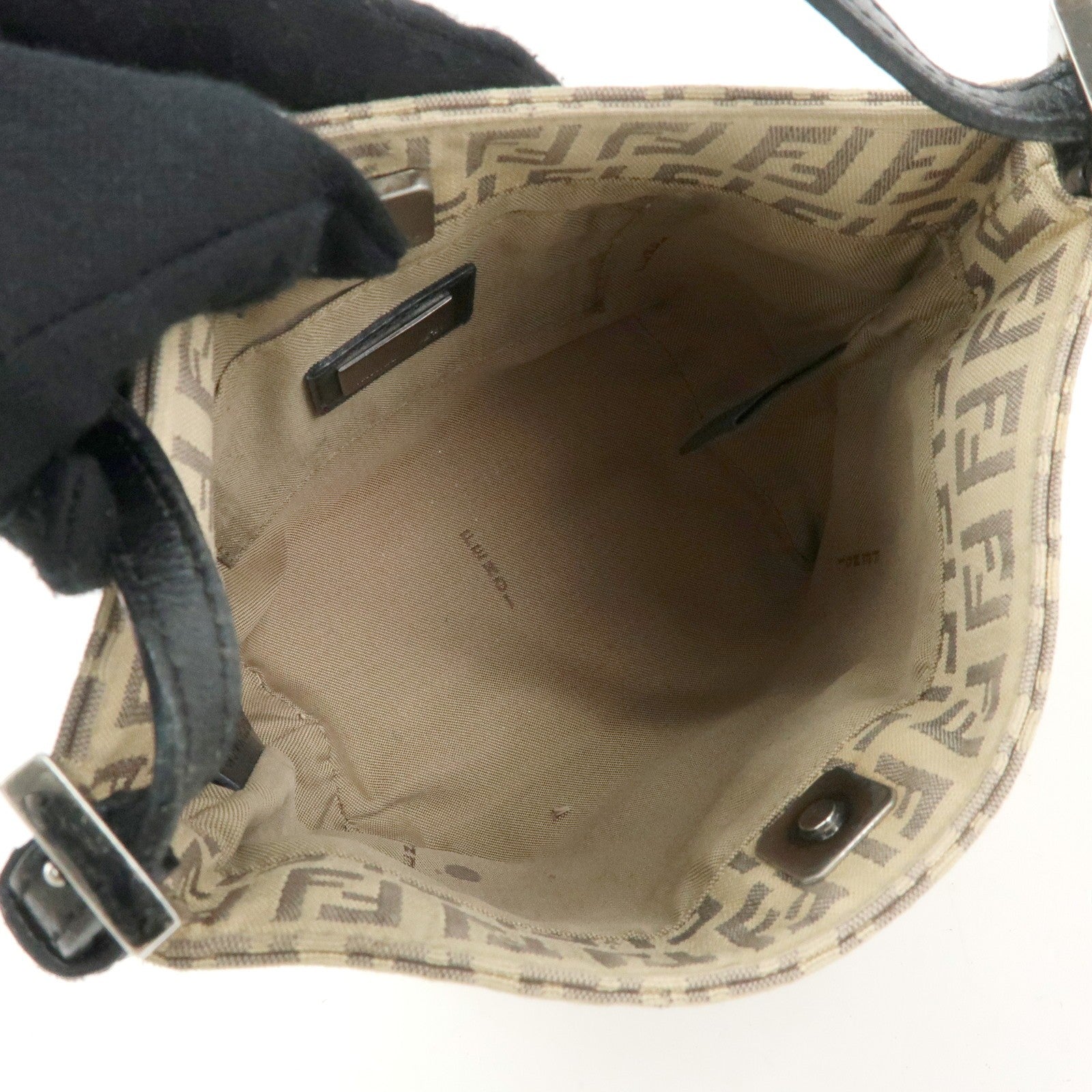 Fendi Hand Bag - Beige Black, Canvas Leather