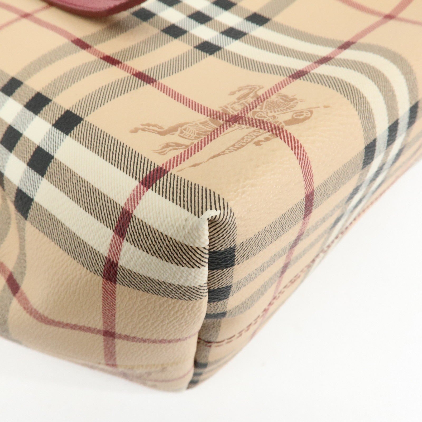 Burberry Nova Plaid Tote Bag - Beige, Red, PVC Leather 