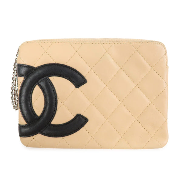 CHANEL Cambon Line Cosmetic Pouch - Beige, Lamb Skin 