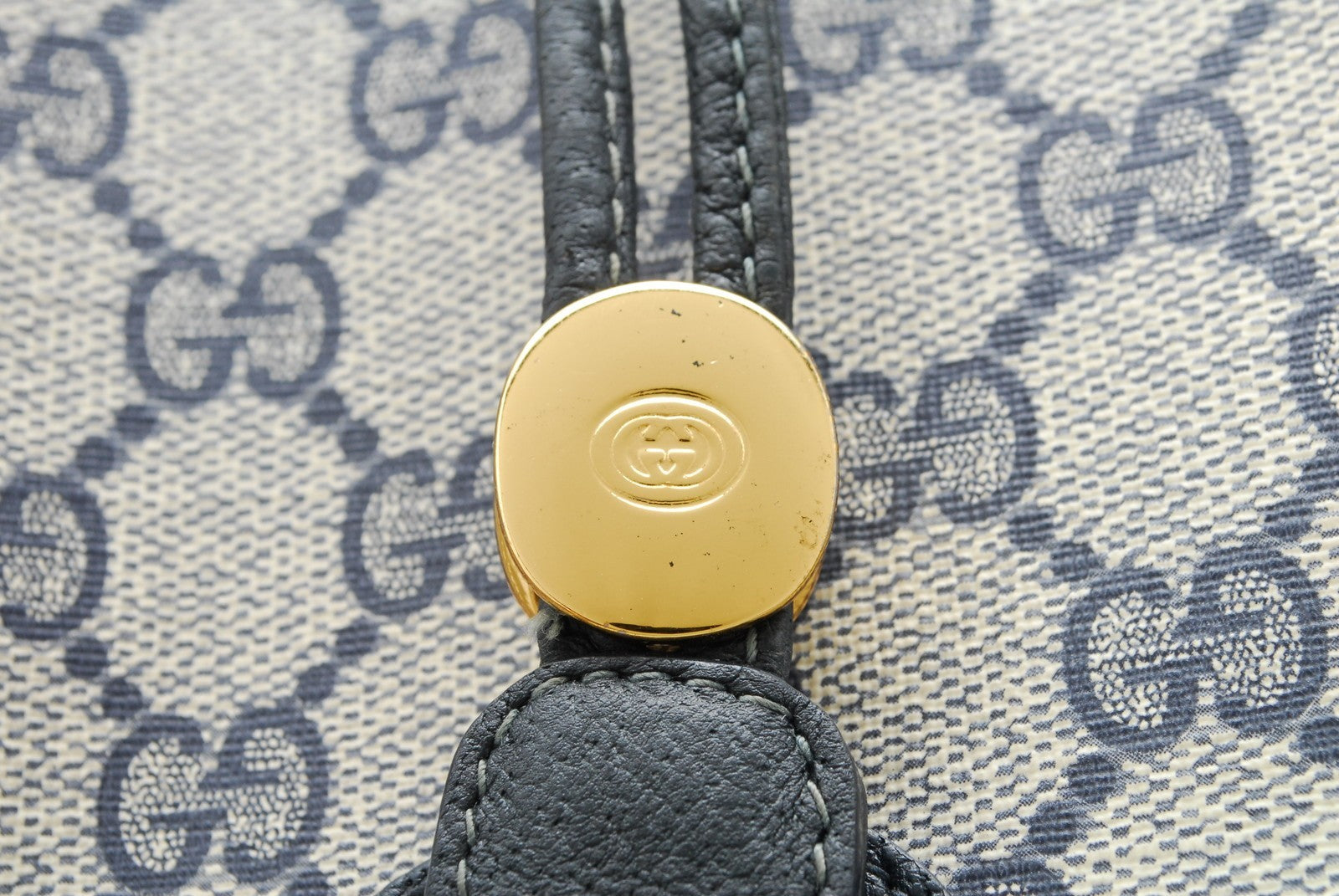 Gucci GG Supreme Drawstring Bucket Shoulder Bag - Navy Blue, Canvas and Leather
