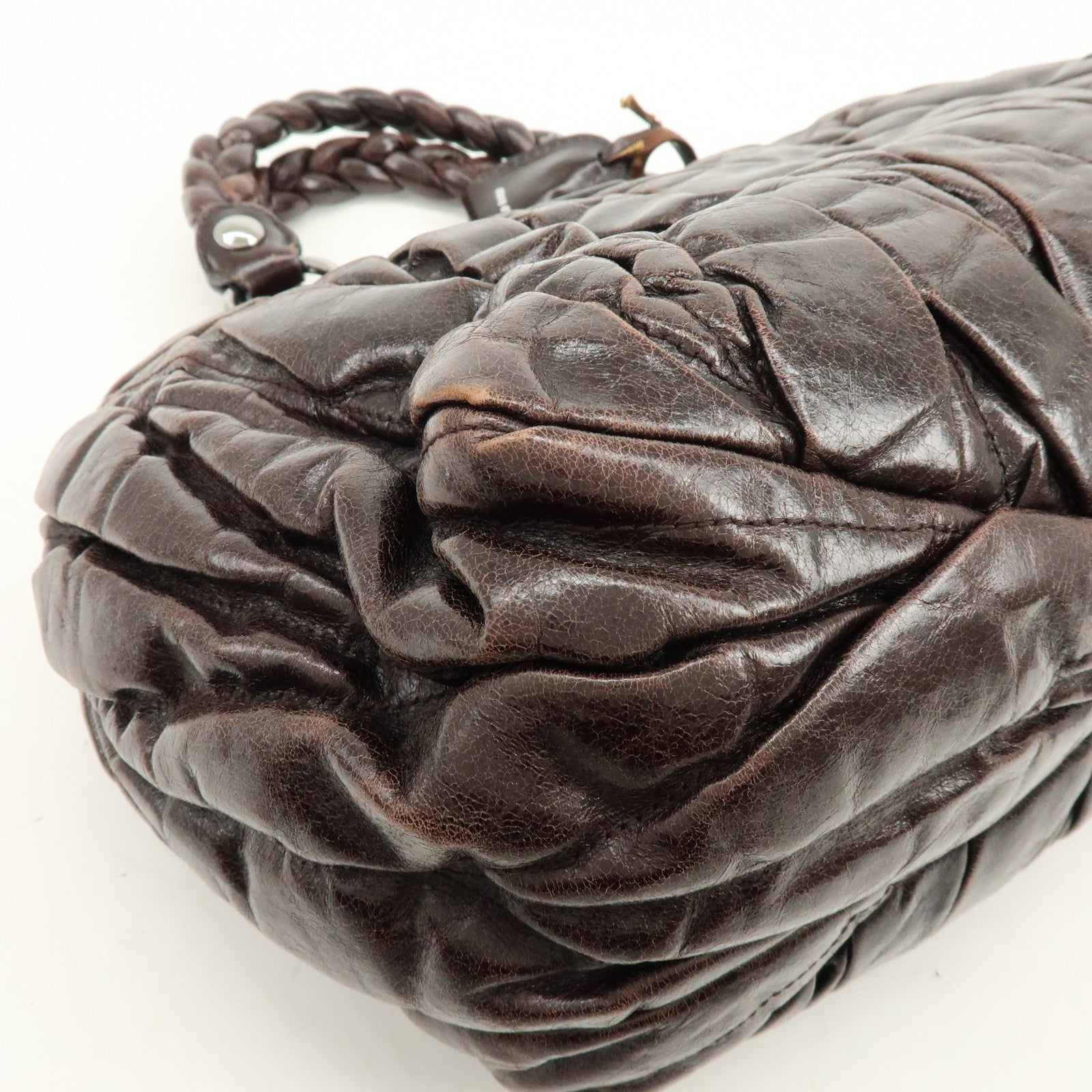 Miu Miu Matelasse 2Way Handbag - Dark Brown, Leather 