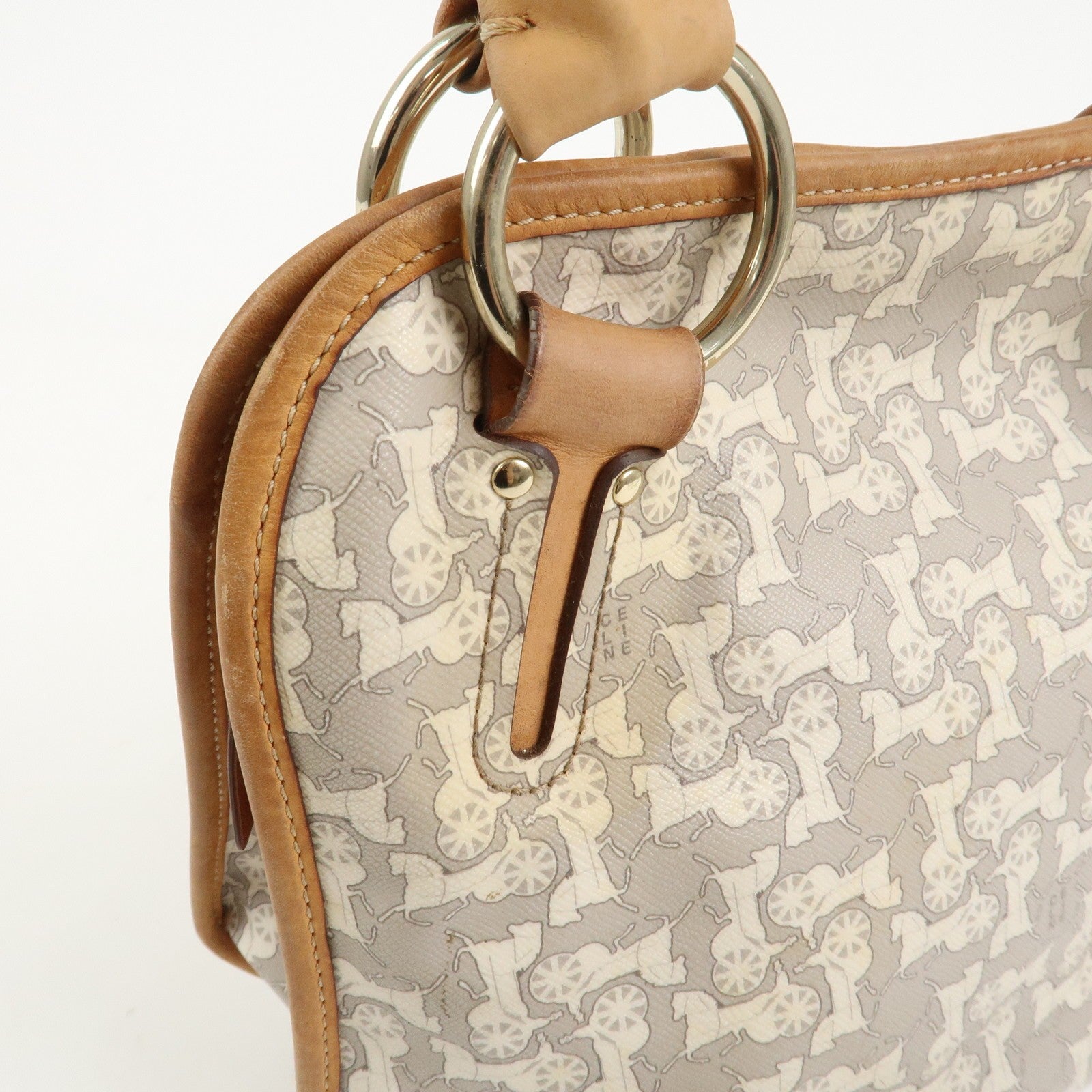 Celine Logo Hand Bag - Gray and Light Brown, Leather