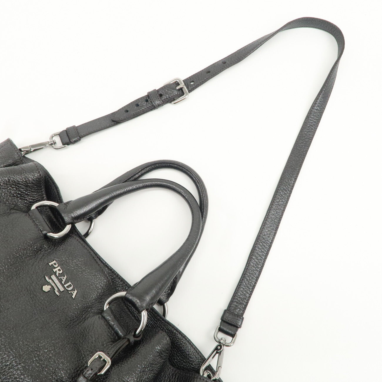 PRADA Leather 2 Way Tote Bag - Metallic Gray, Leather