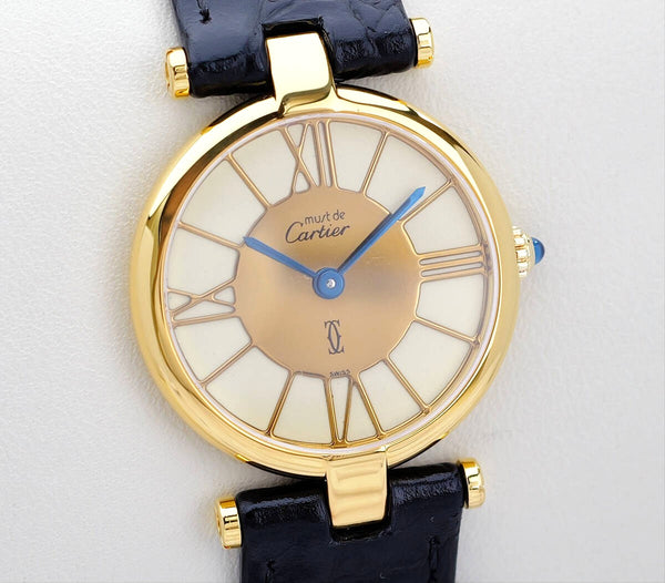 Cartier Vendome Wristwatch - Gold, White Dial, Leather