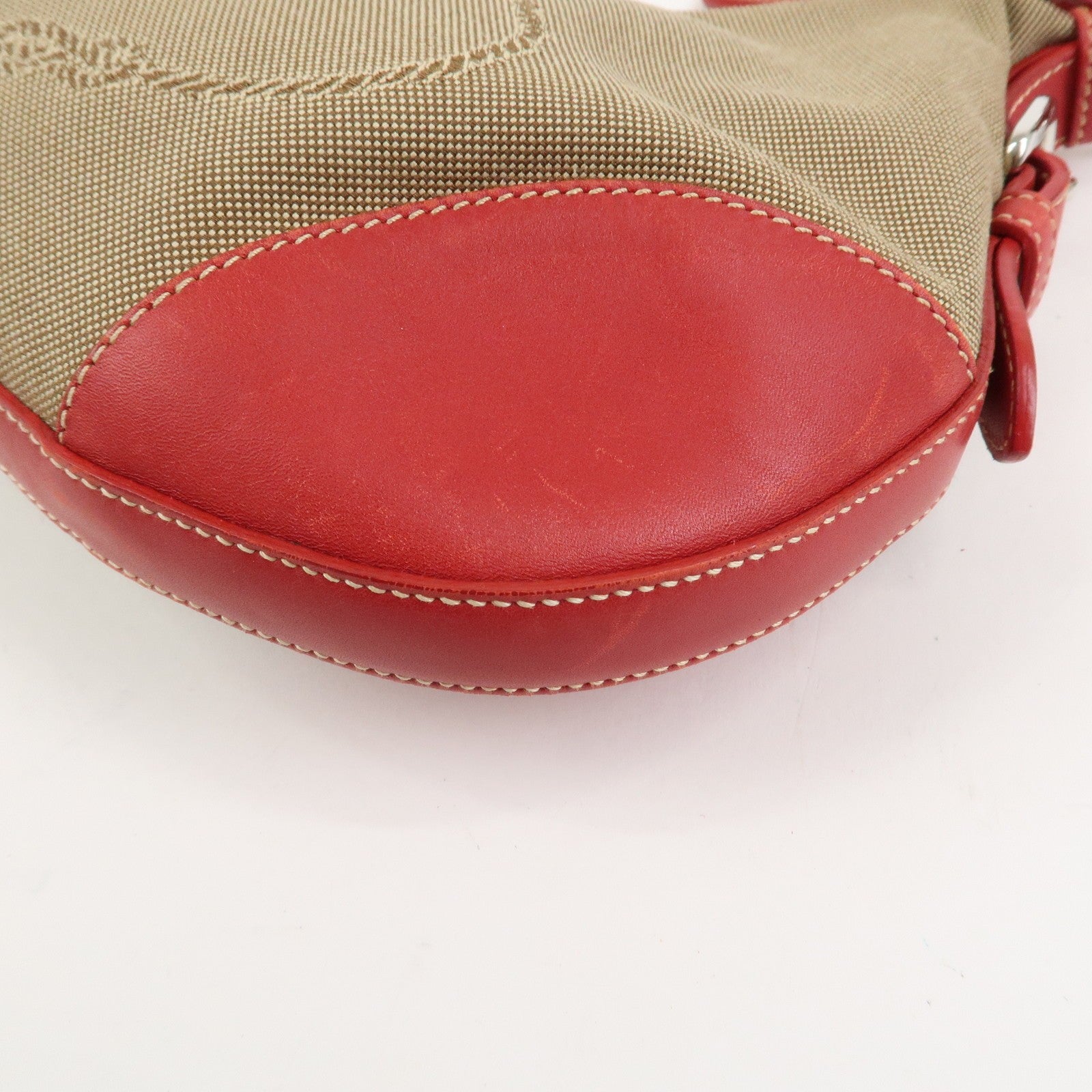 Prada Shoulder Bag - Light Brown, Red, Logo Jacquard, Leather