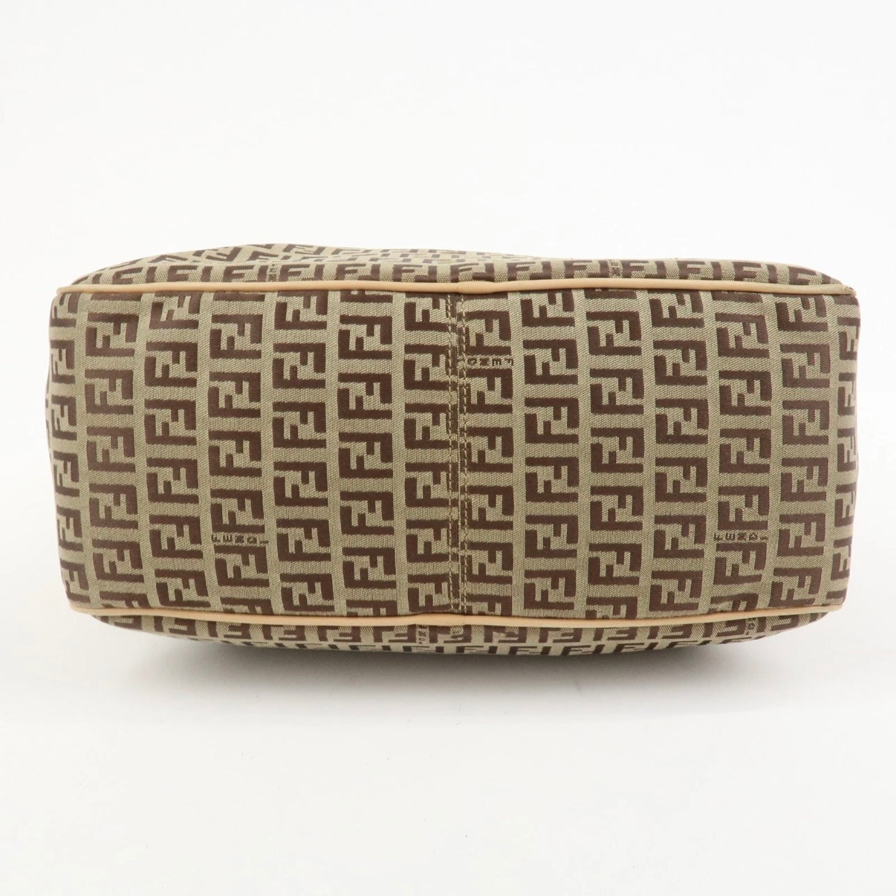 FENDI Zucchino Canvas Leather Shoulder Bag Beige