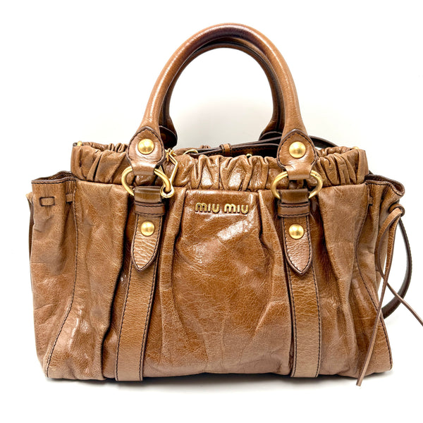 Miu Miu Matelassé Brown Leather Shoulder Bag Tote