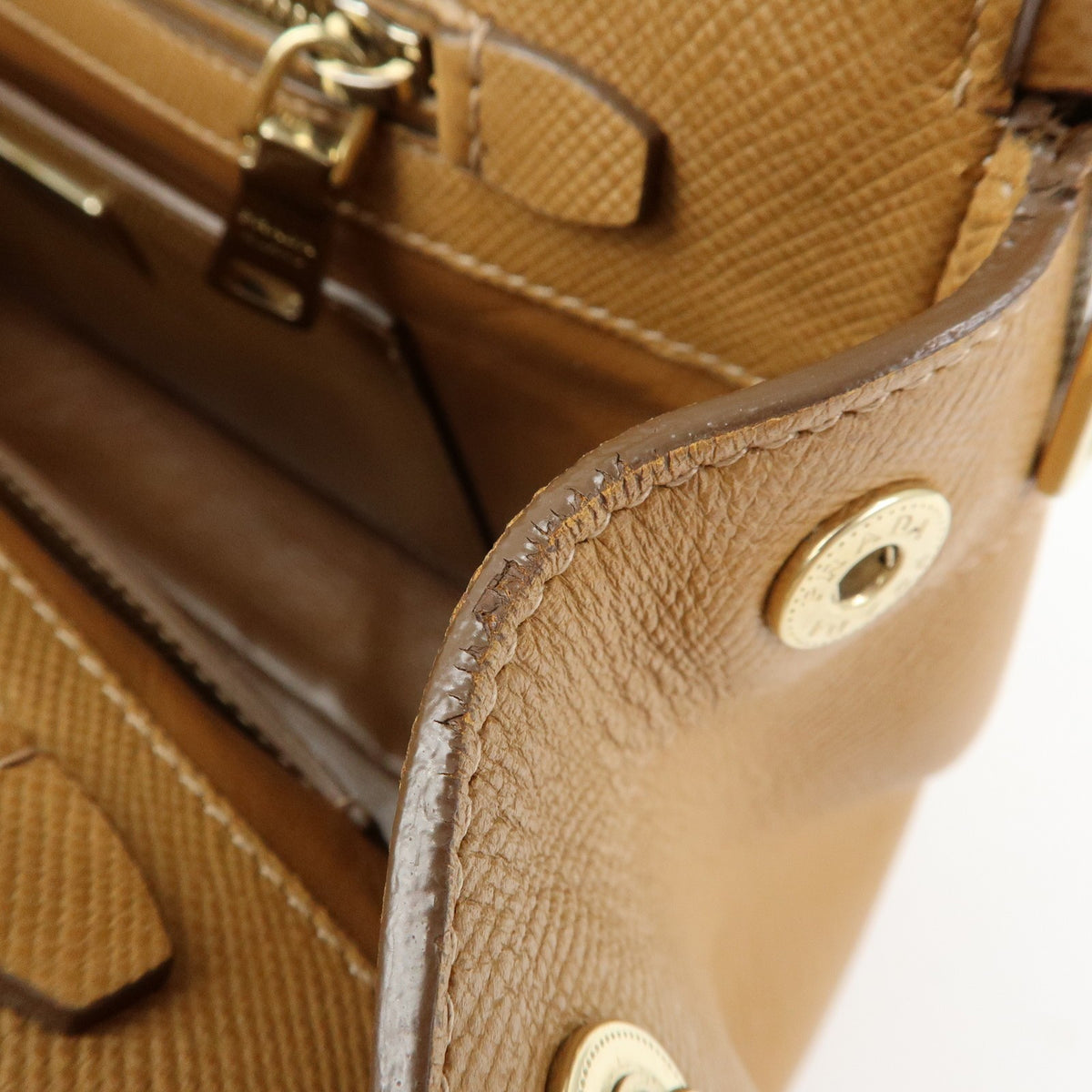 Prada2way Hand Bag - Camel, Saffiano Leather
