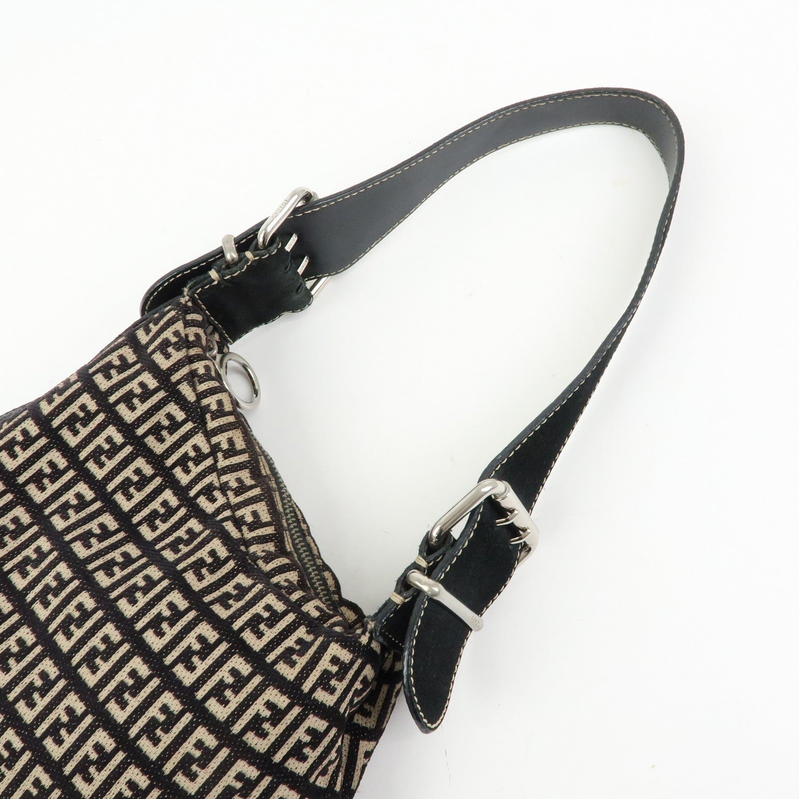 Fendi Shoulder Bag - Black and Beige, Jacquard Canvas and Suede