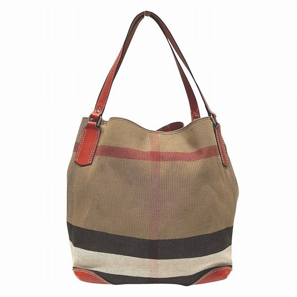 Burberry Tote Bag Shoulder Bag - Brown x Red, Canvas x Leather