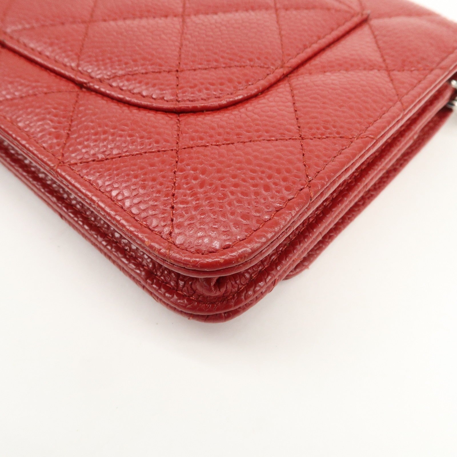 Chanel Matelasse COCO Mark Chain Wallet - Red, Caviar skin