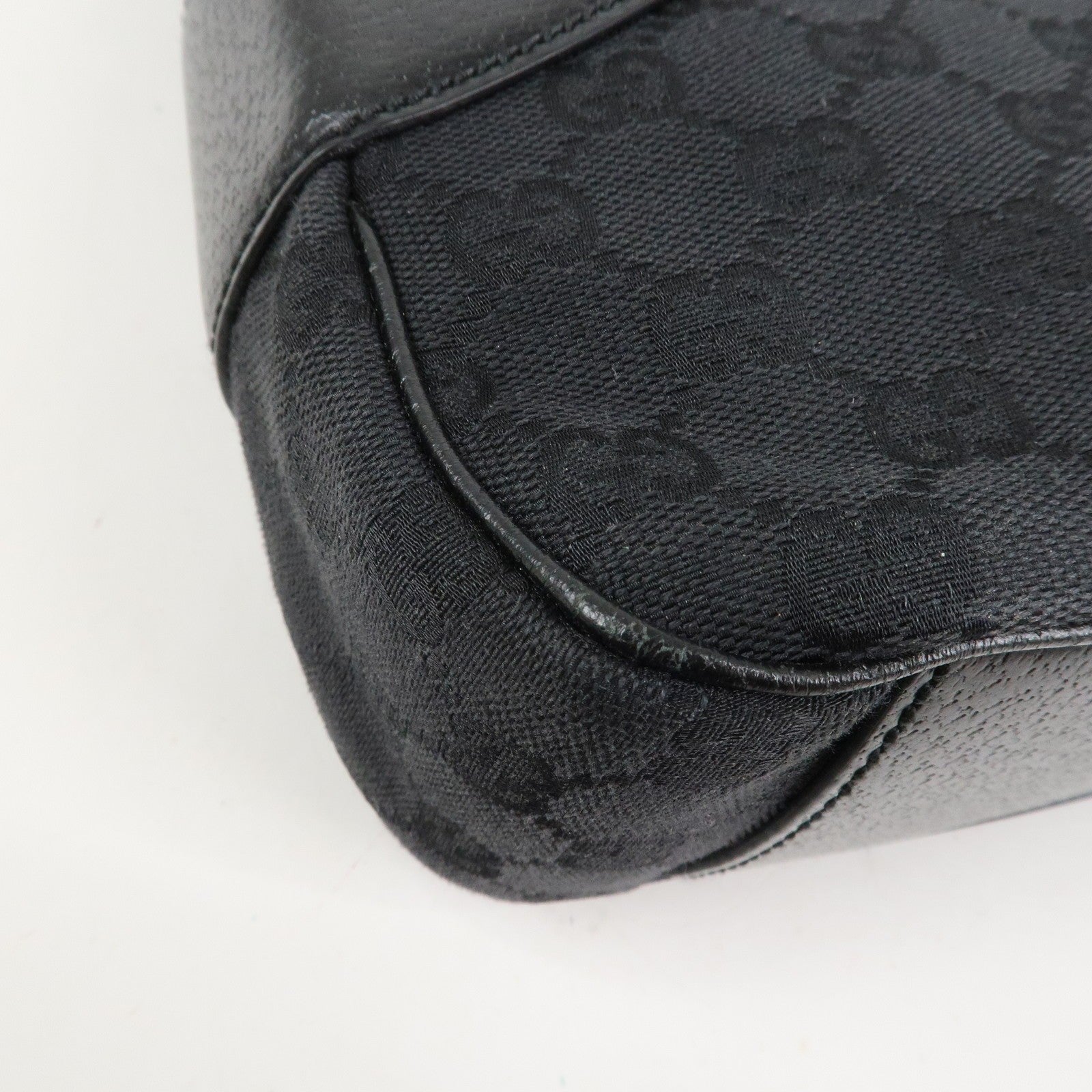 Gucci 113012 Shoulder Bag - Black, GG Canvas, Leather 