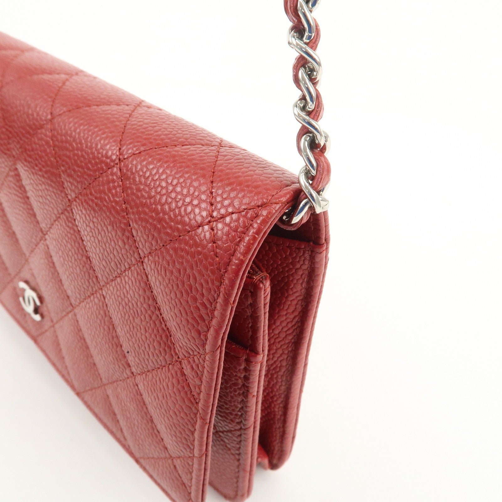 Chanel Matelasse COCO Mark Chain Wallet - Red, Caviar skin