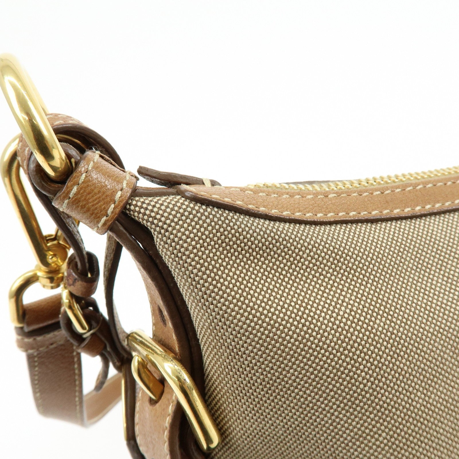 Prada Shoulder Bag - Brown, Jacquard Canvas, Leather