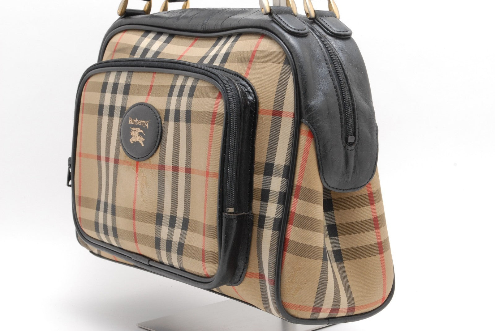Burberry Nova Check Hand Mini Boston Bag - Black, Canvas