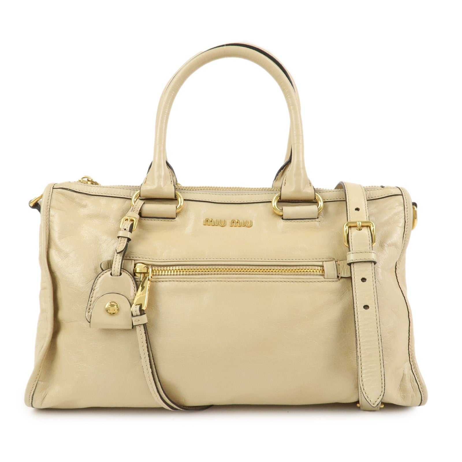 Miu Miu Logo Leather 2Way Bag - Beige, Leather 