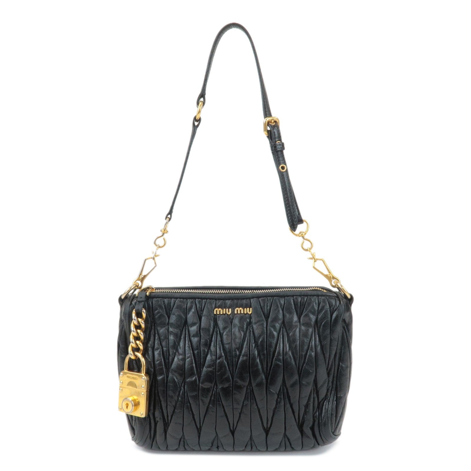 Miu Miu Matelasse Shoulder Bag - Black, Leather