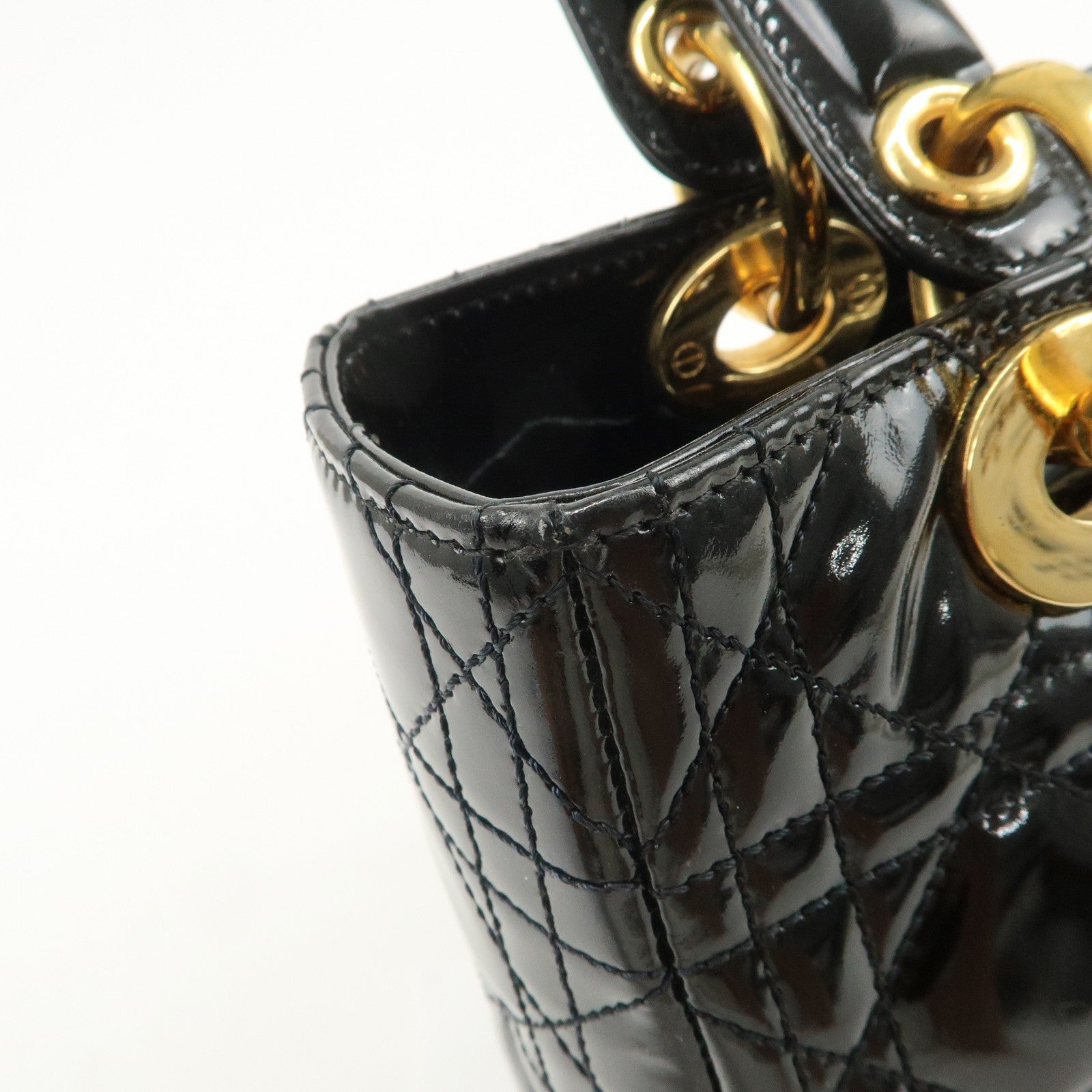 Christian Dior Lady Dior 2Way Hand Bag - Black, Patent Leather