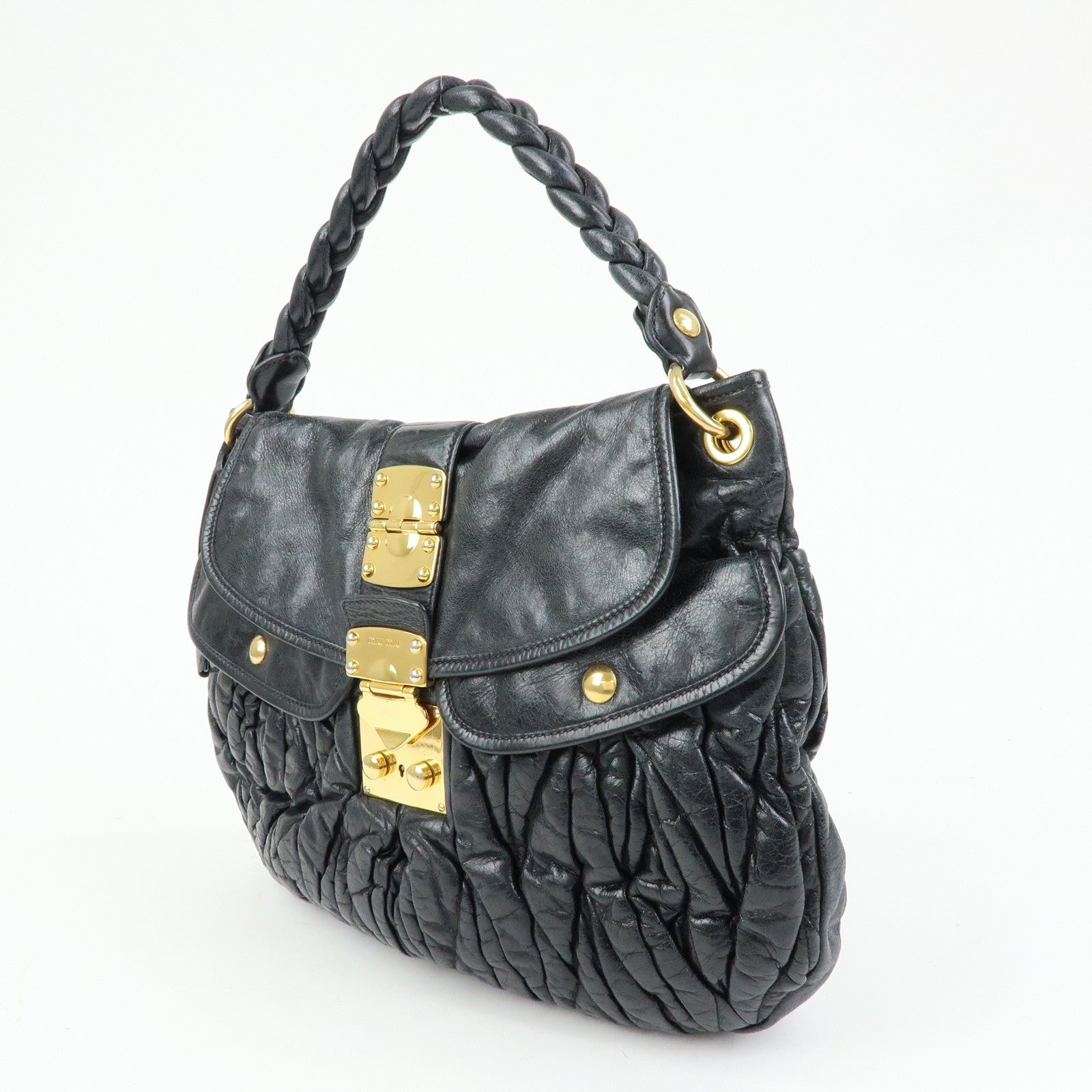 Miu Miu Matelasse Hand Bag - Black, Leather 
