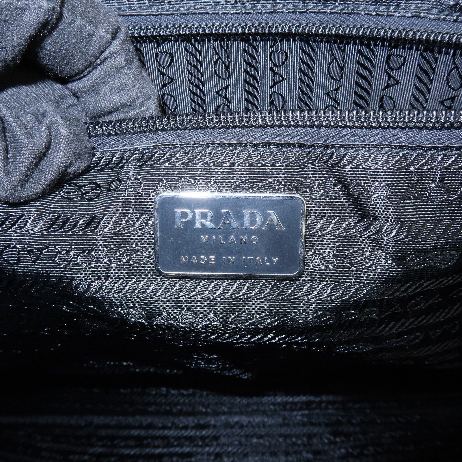 Prada Triangle Logo Tote Hand Bag - Black, Satin