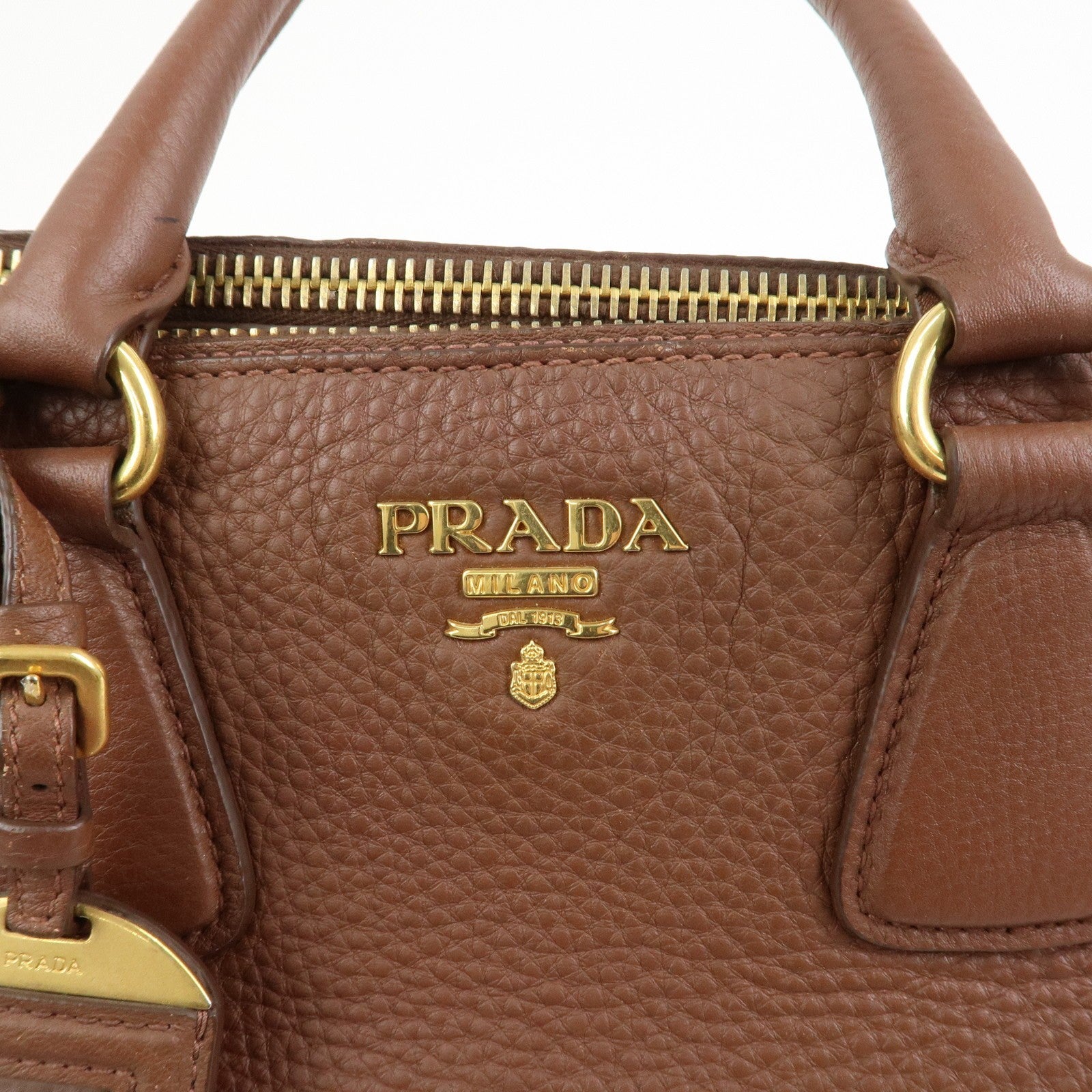 Prada Logo Hand Bag - Brown, Leather