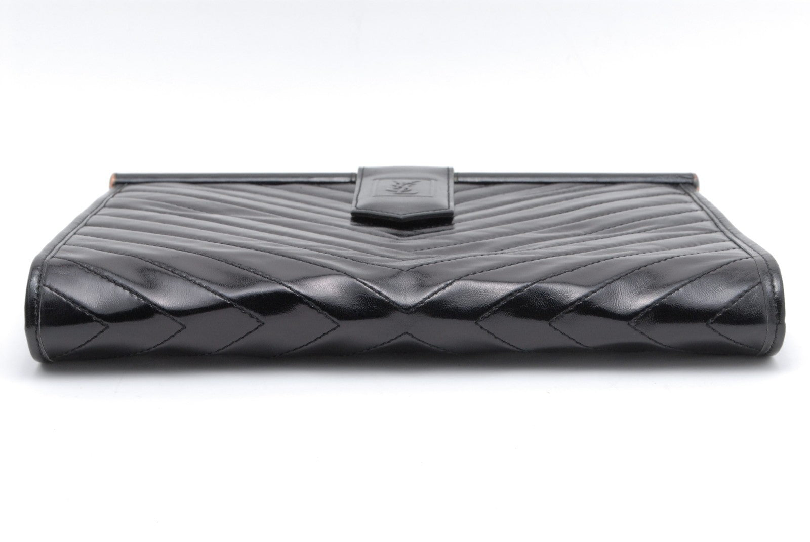 Yves Saint Laurent YSL Chevron Clutch - Black, Patent Leather