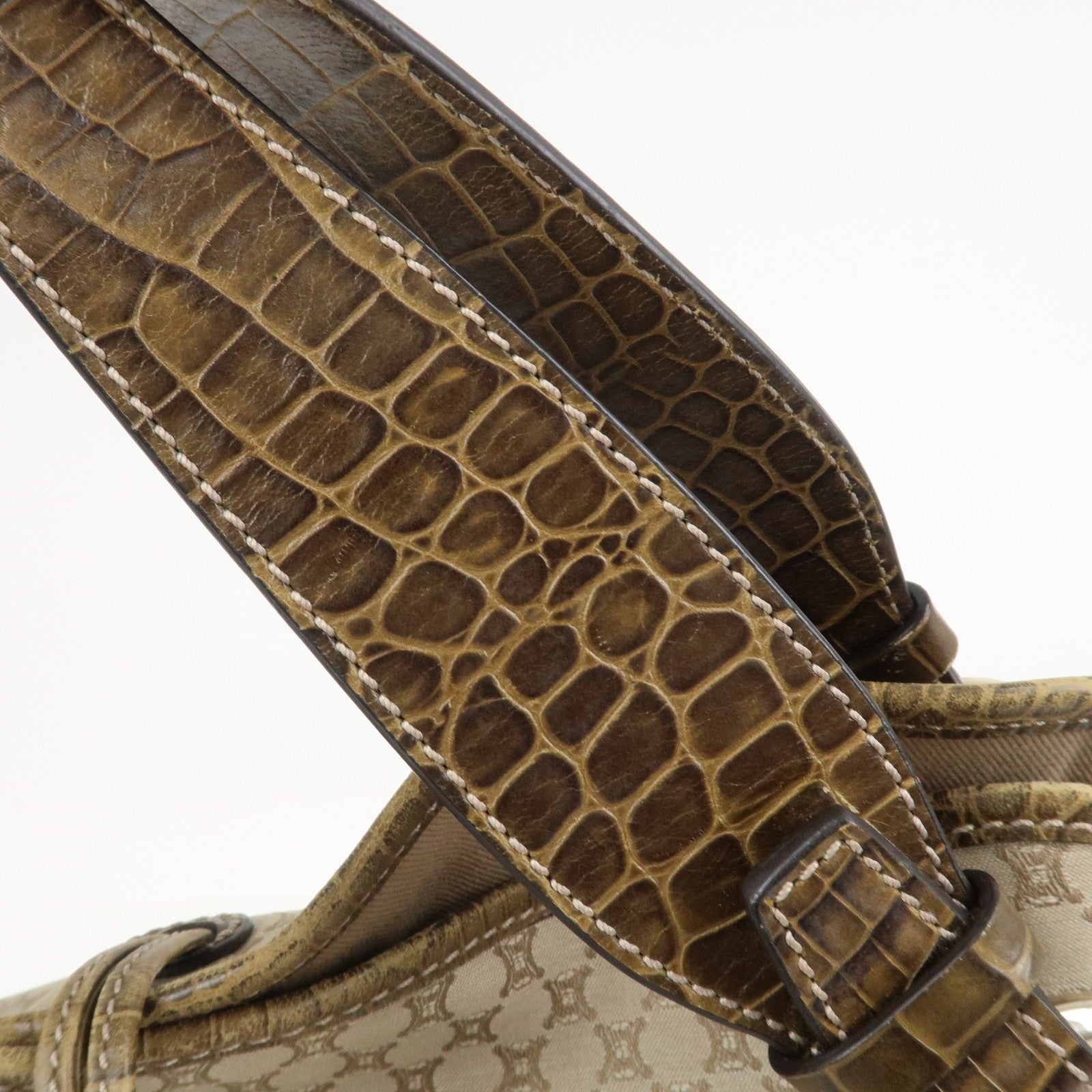 Celine Macadam Logo Shoulder Bag - Beige, Canvas and Embossed Leather 