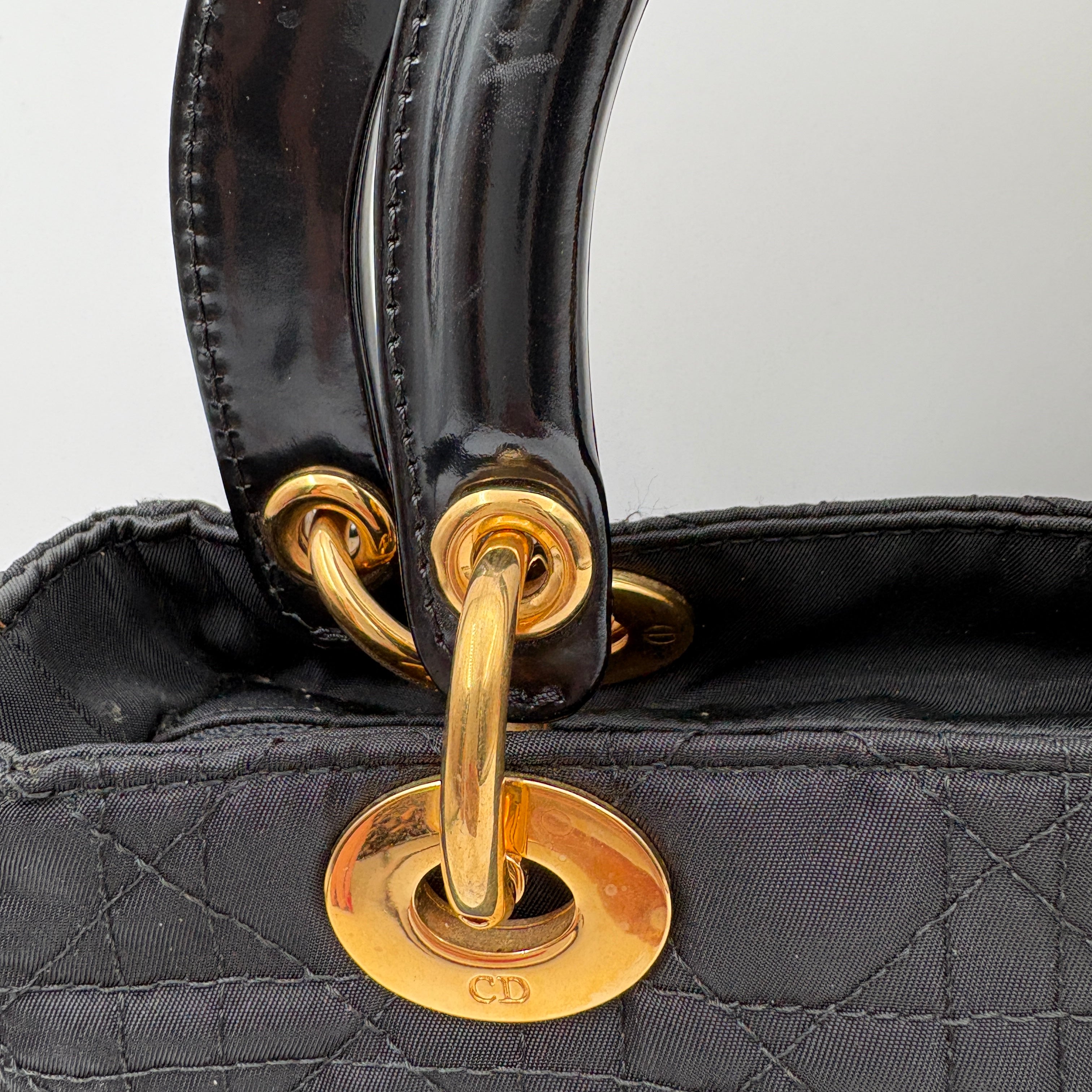 Christian Dior Lady Dior Hand bag Nylon Black