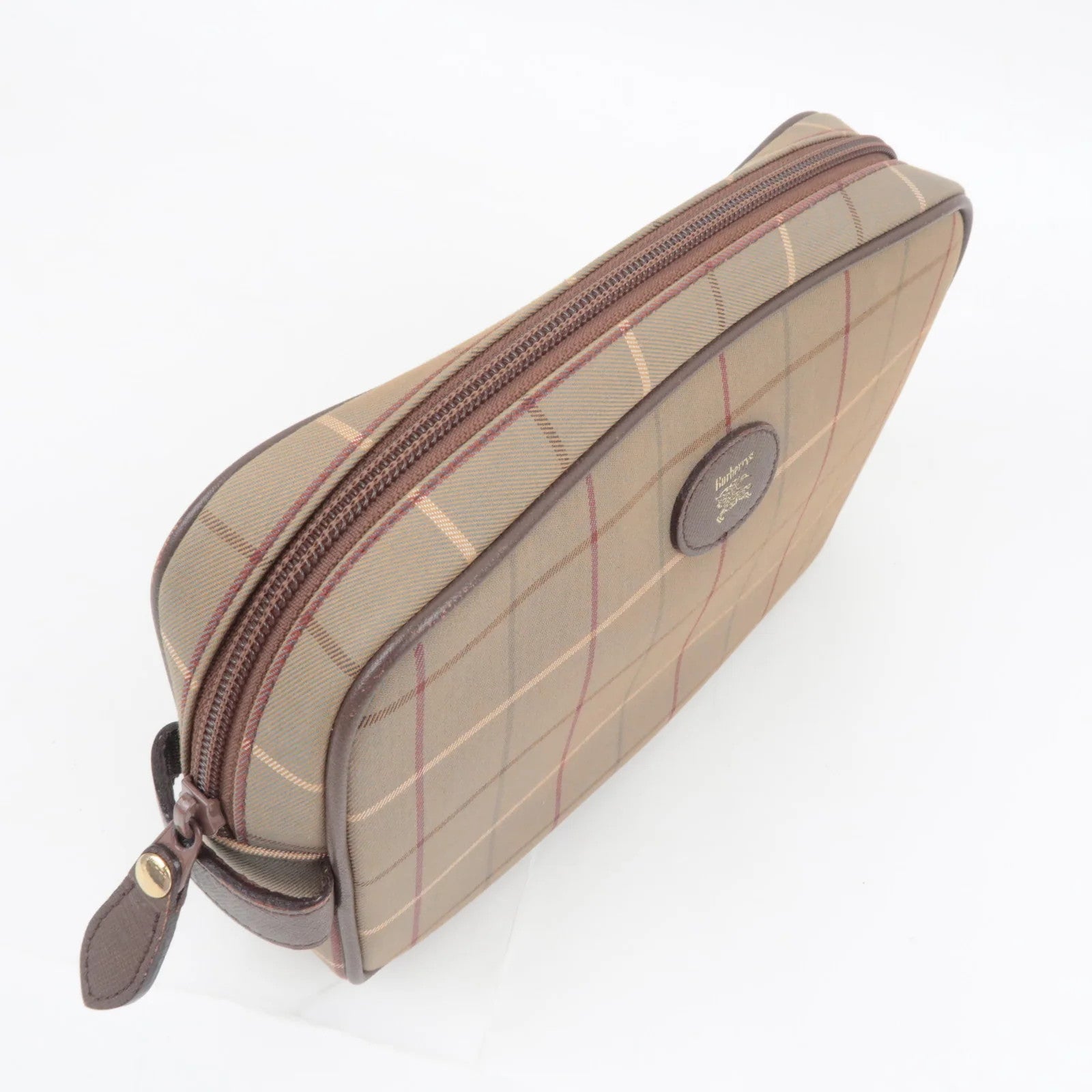 Burberry BURBERRY burberrys Plaid Canvas Leather Clutch Bag - Khaki, Brown, Canvas, Leather