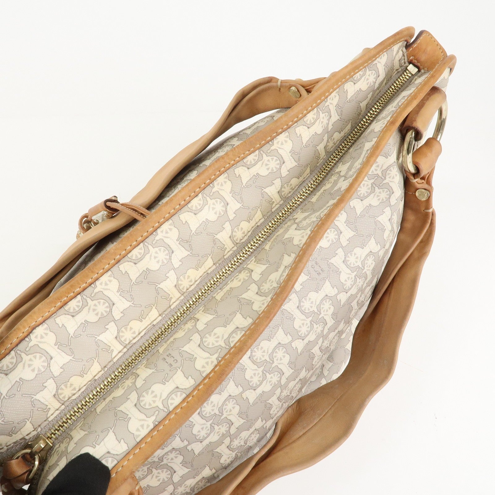 Celine Logo Hand Bag - Gray and Light Brown, Leather