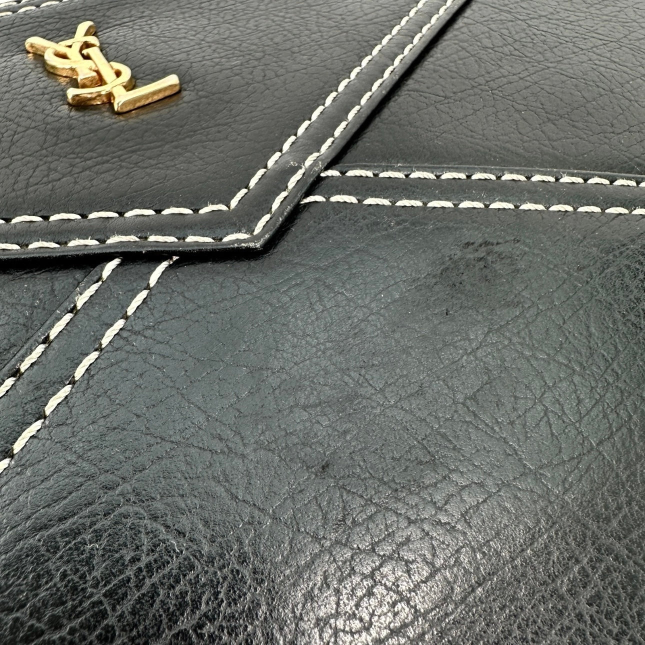 Yves Saint Laurent Hand Tote Stitch Bag Leather Black Vintage