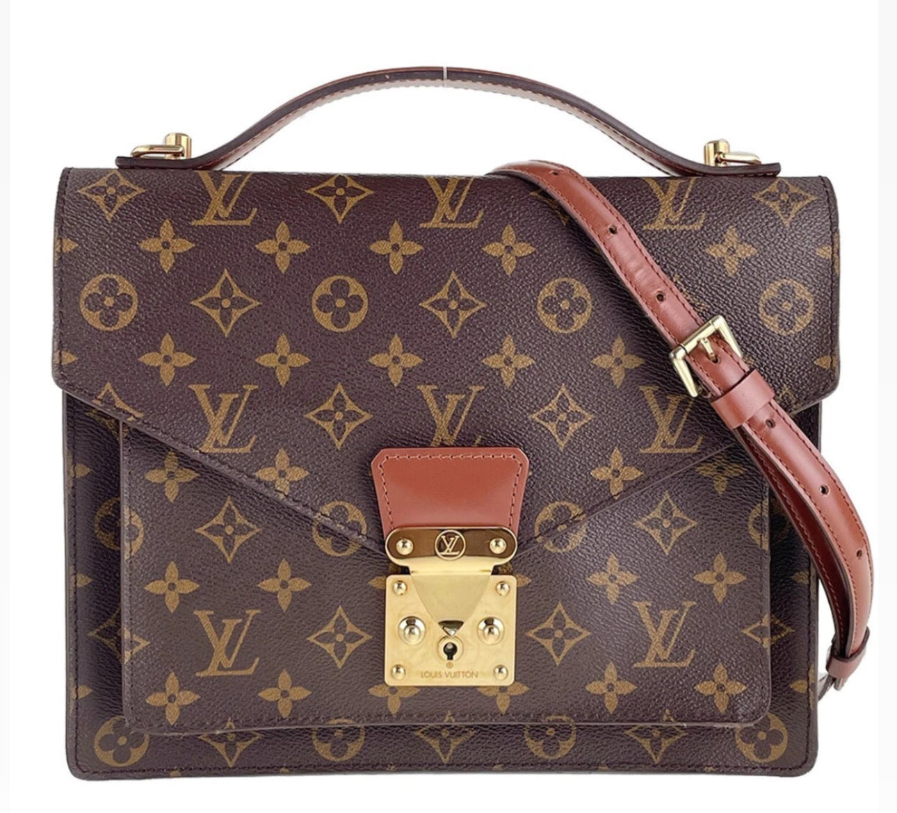 Louis Vuitton Monogram Monceau 2WAY Leather Brown Handbag