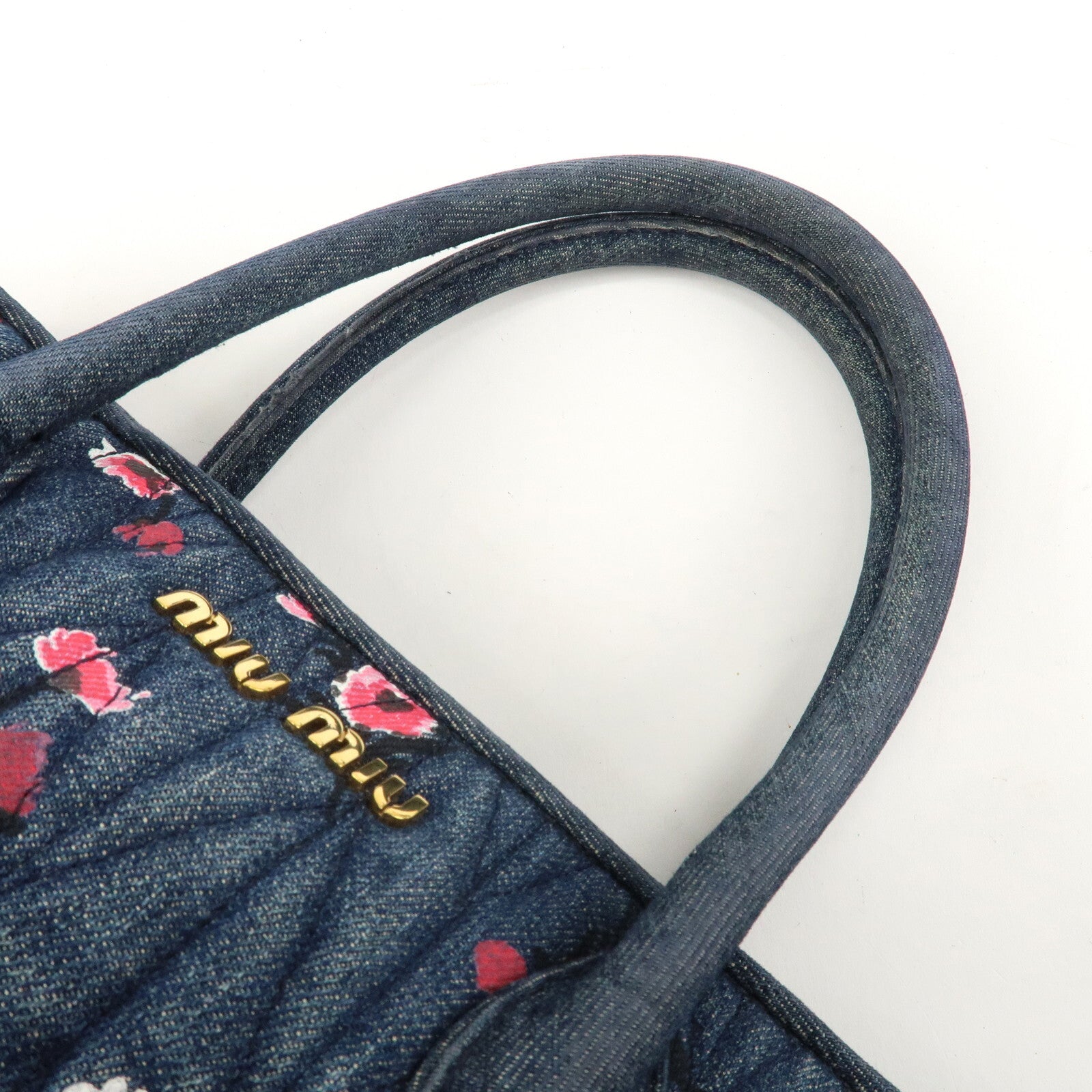 Miu Miu Matelasse Denim Leather 2Way Bag - Blue, Denim, Leather 