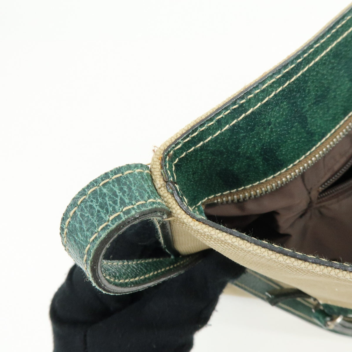 Prada Shoulder Bag - Beige, Green, Canvas, Leather