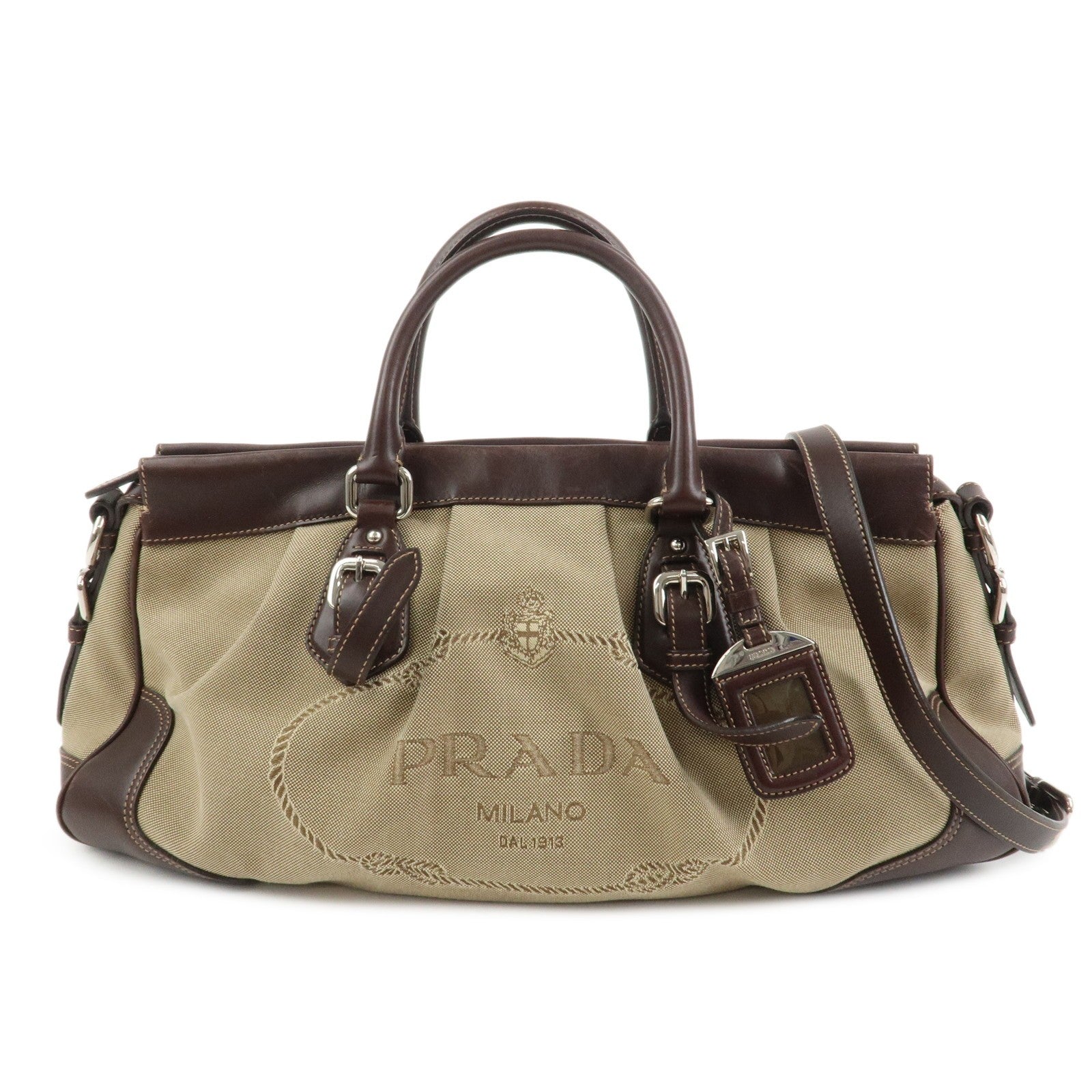 Prada Logo 2Way Shoulder Hand Bag - Brown, Canvas and Leather
