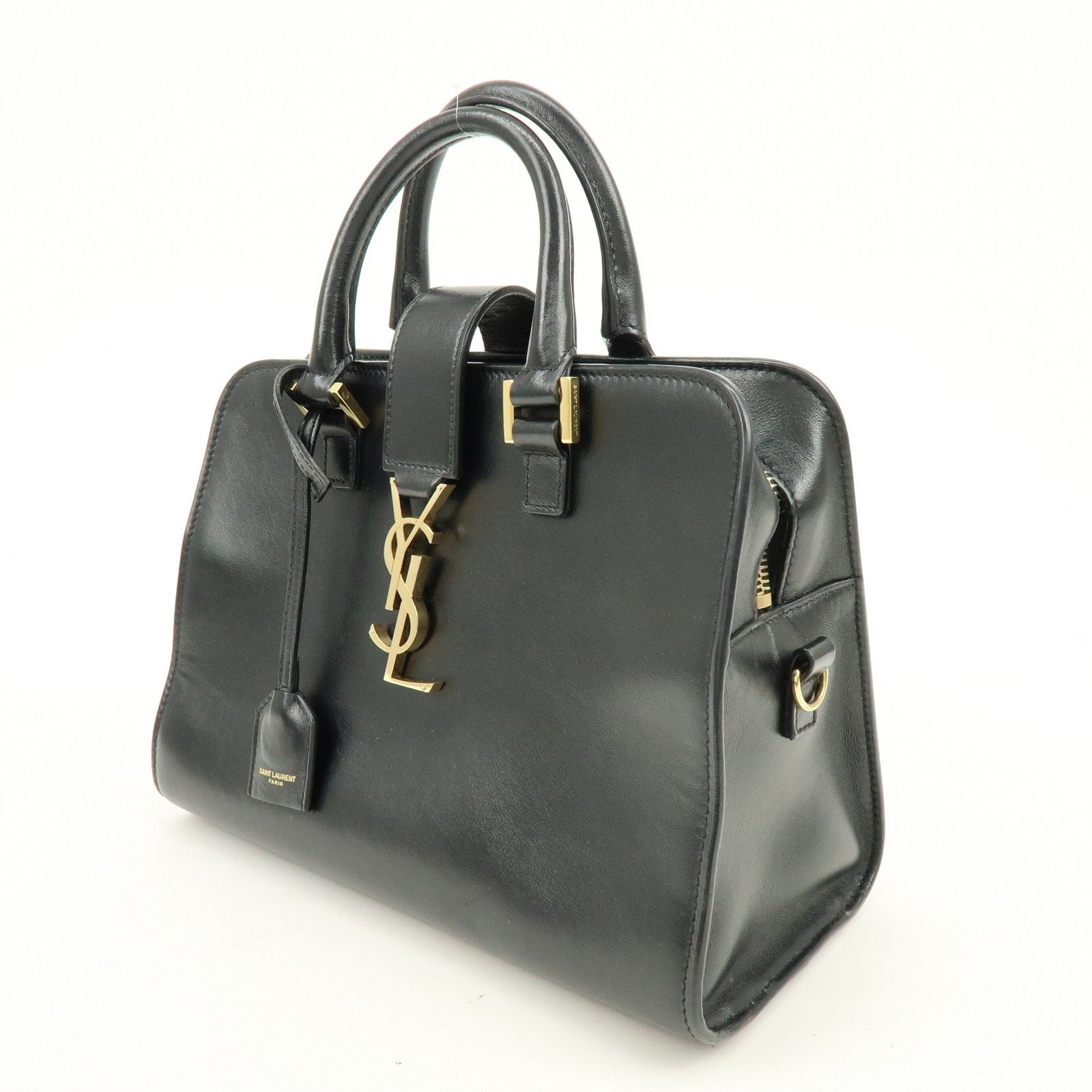Saint Laurent Paris Baby Cabas Cassandra Hand Bag - Black, Leather 