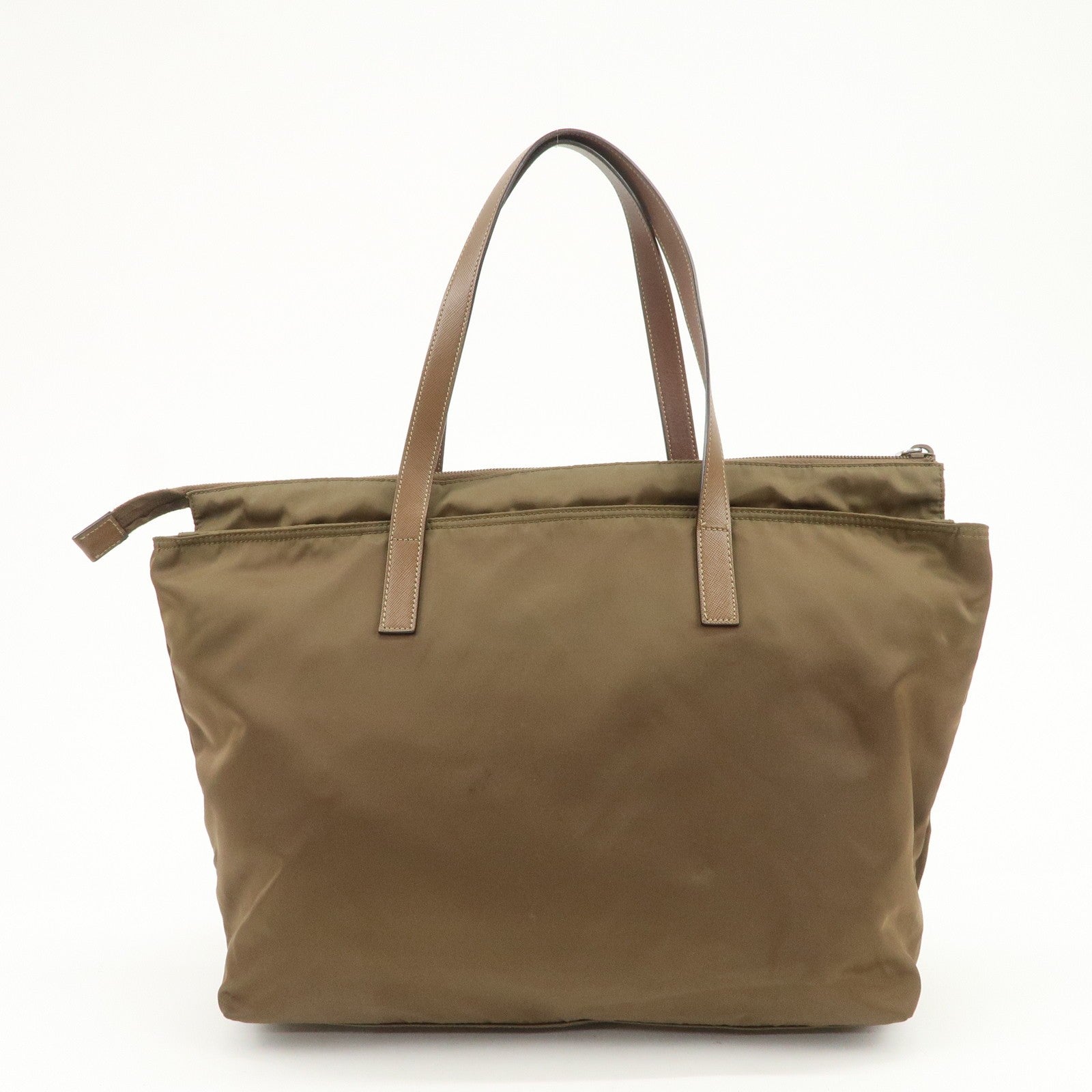 Prada Triangle Logo Tote Bag - Brown, Nylon and Saffiano Leather