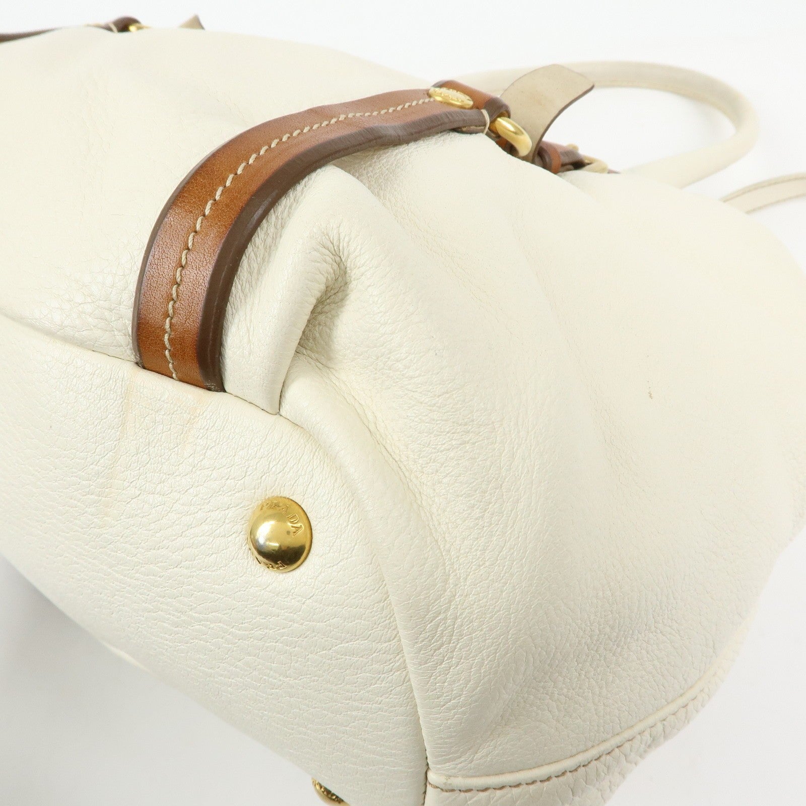 Prada BN1773 Hand Bag - Ivory Brown, Leather 