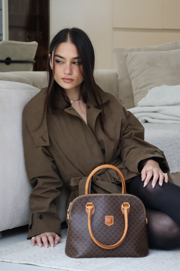 CELINE BROWN MACADAM 2WAY HANDBAG