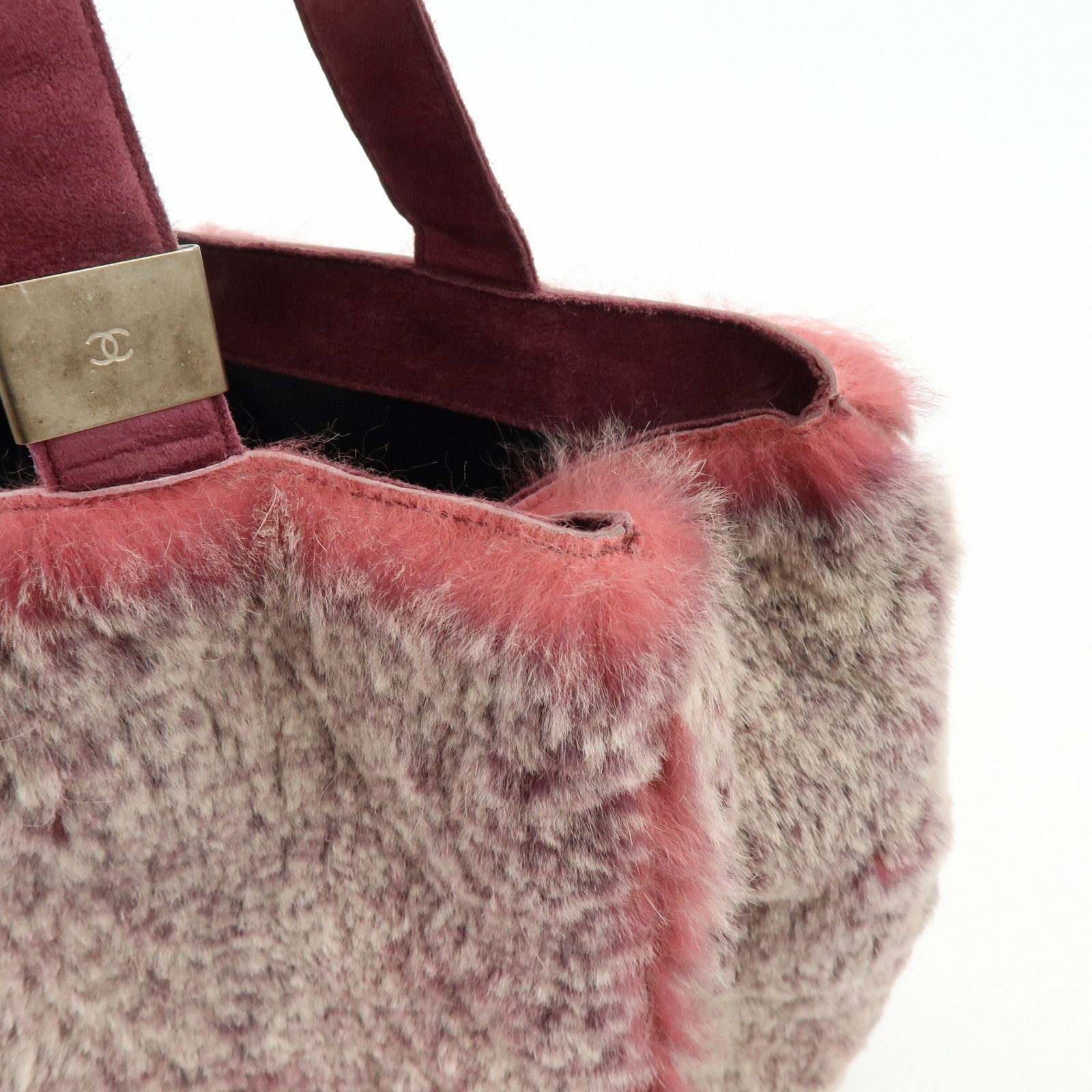 CHANEL COCO Mark Hand Bag - Bordeaux, Beige, Fur, Suede