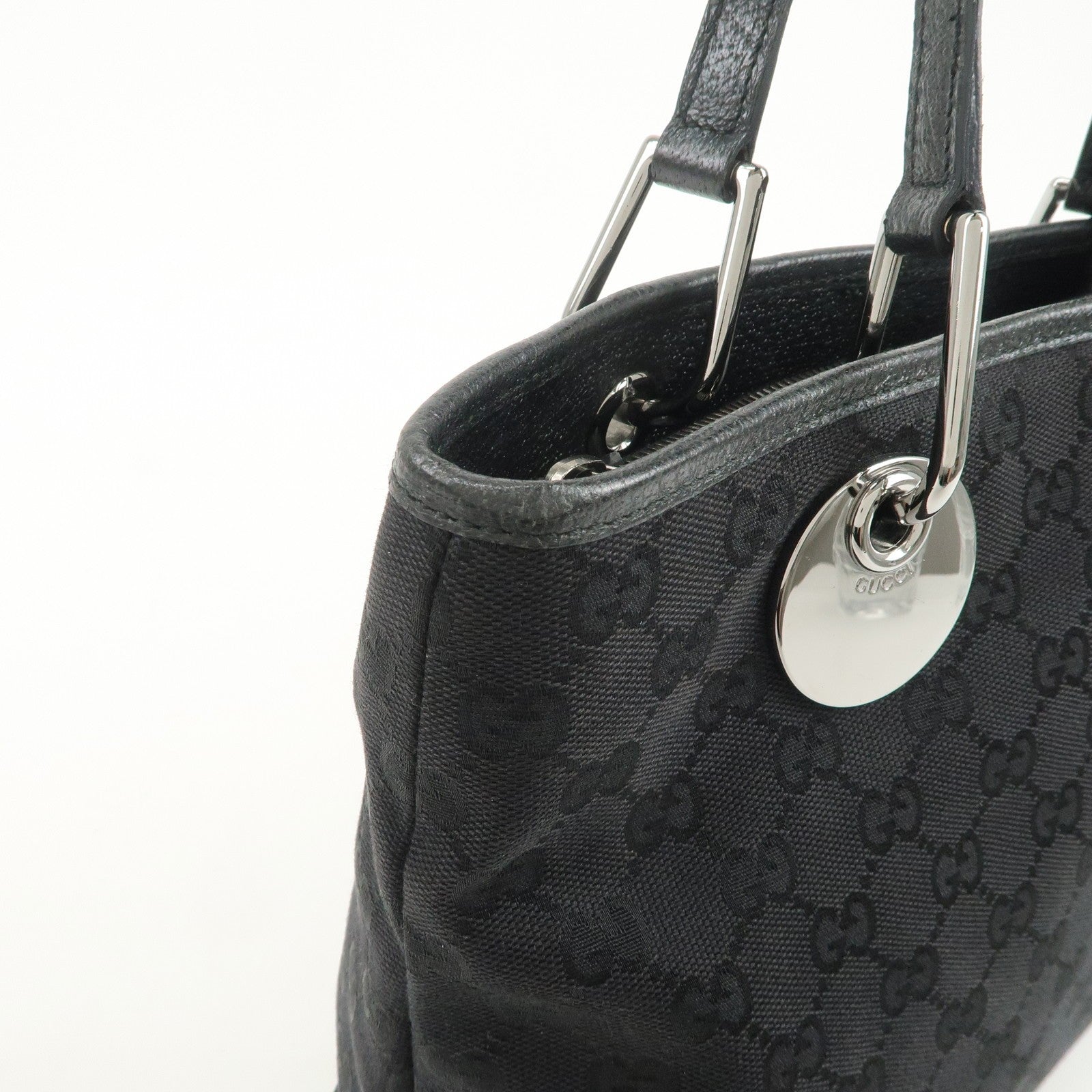 Gucci GG Canvas Leather Tote Bag - Black, Canvas 