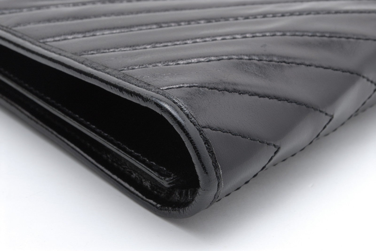 Yves Saint Laurent YSL Chevron Clutch - Black, Patent Leather